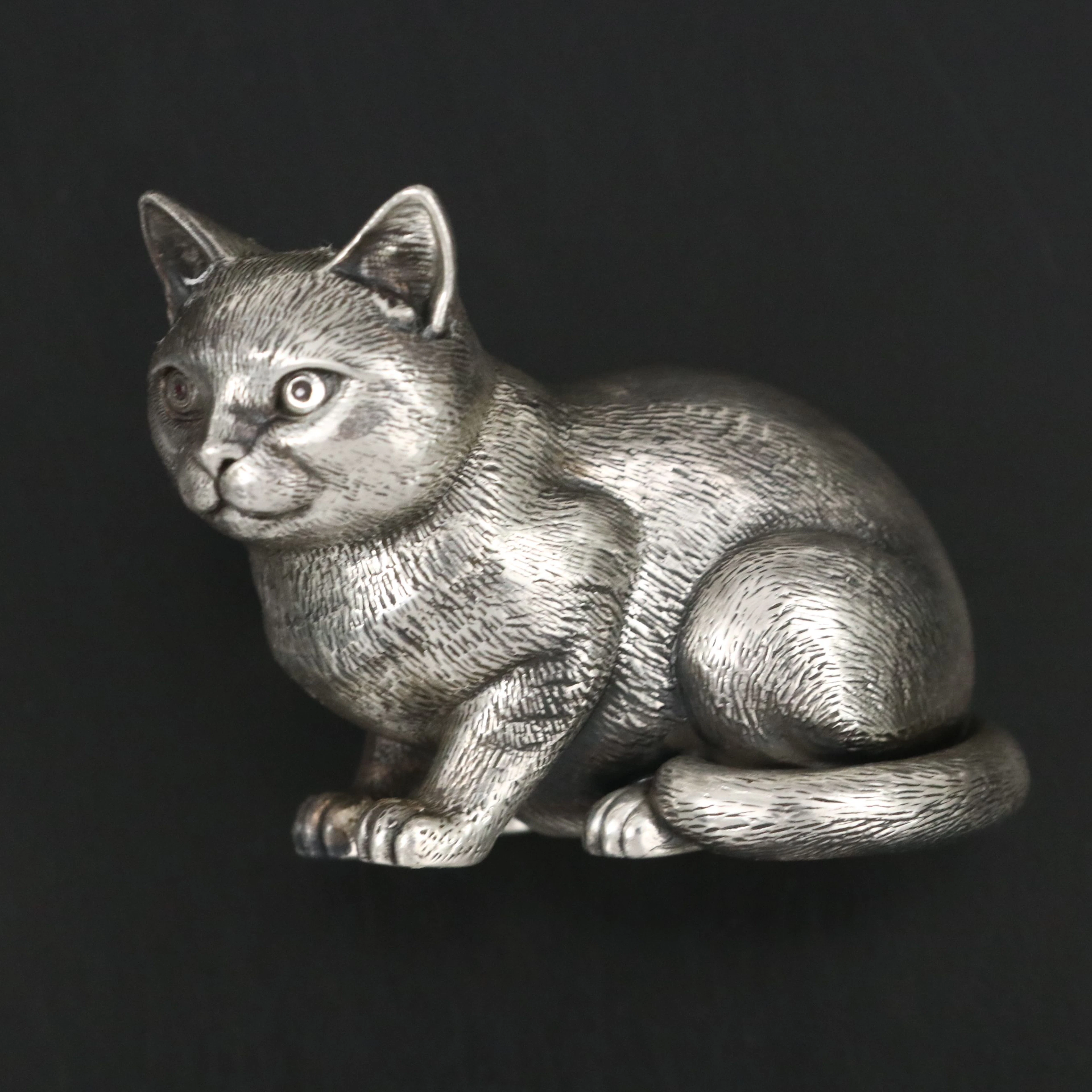 Russian 875 Silver Cat with Ruby Eyes