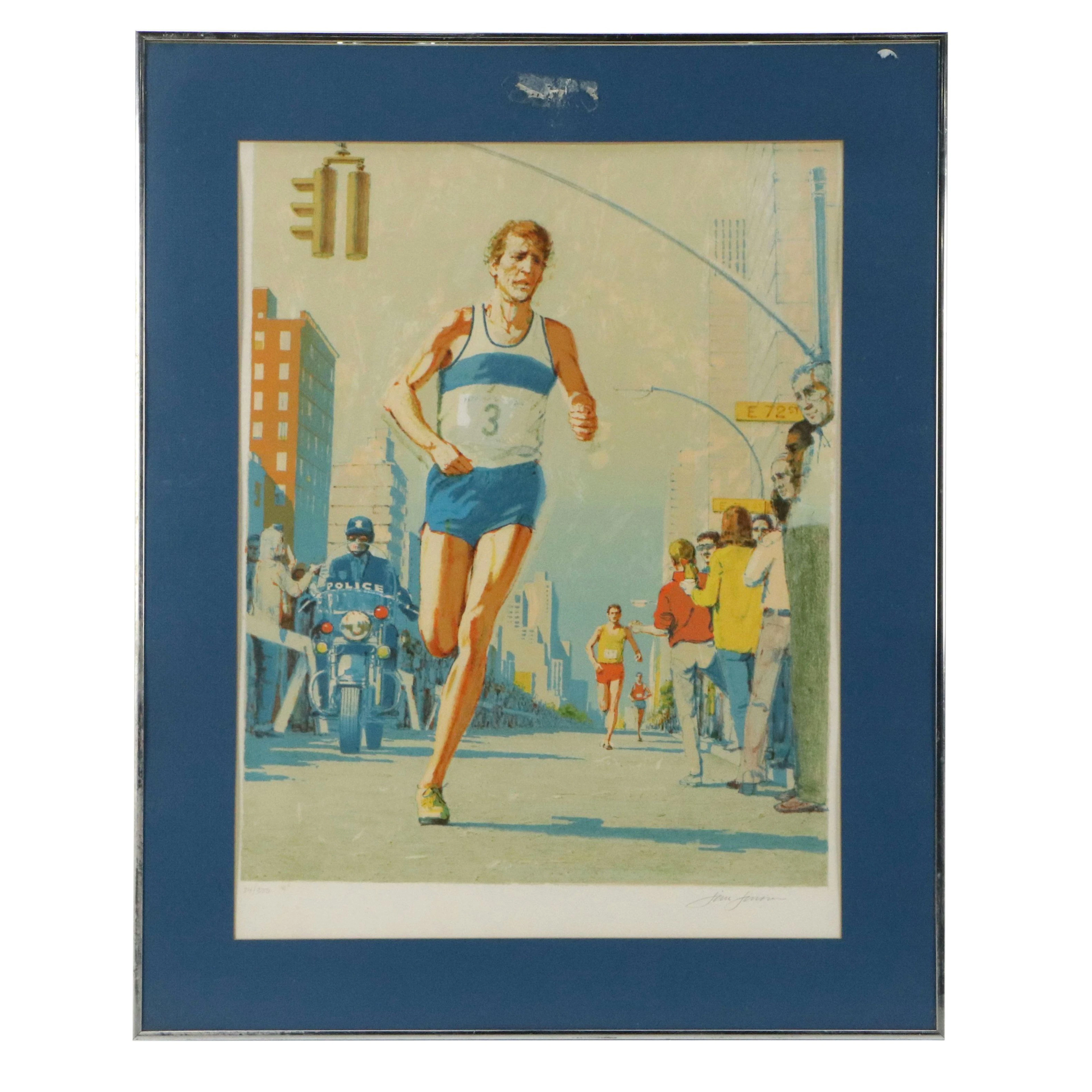 Jim Jonson Vintage Color Lithograph "Marathon," Late 20th Century