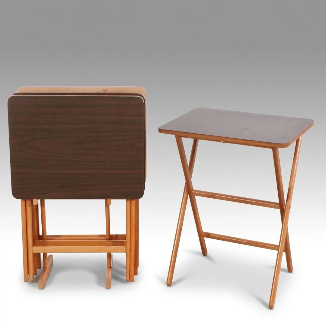 Set of Four Scheibe Laminate and Wood Folding Tables, Late 20th Century