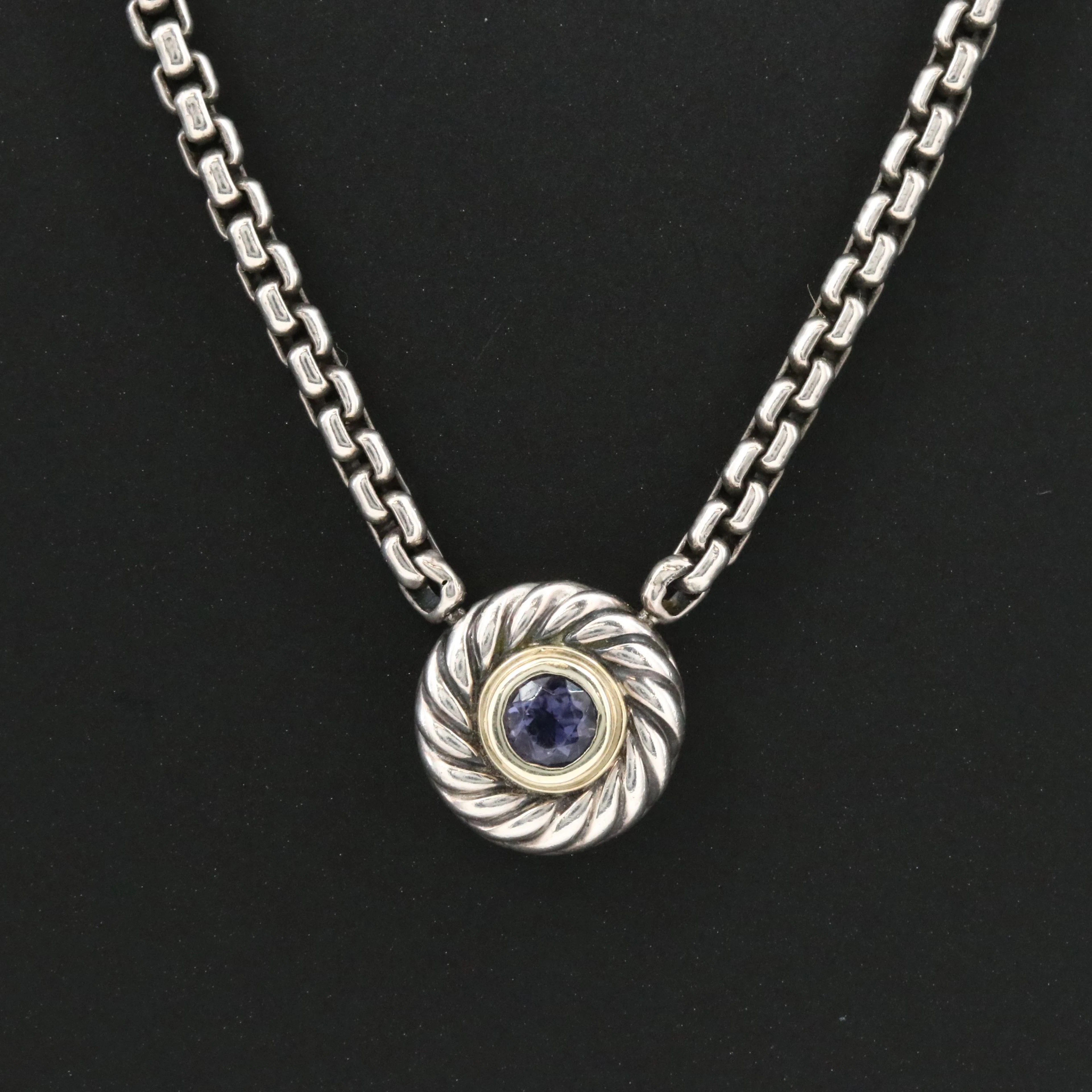 David Yurman Cookie Sterling and Iolite Necklace with 14K Accent