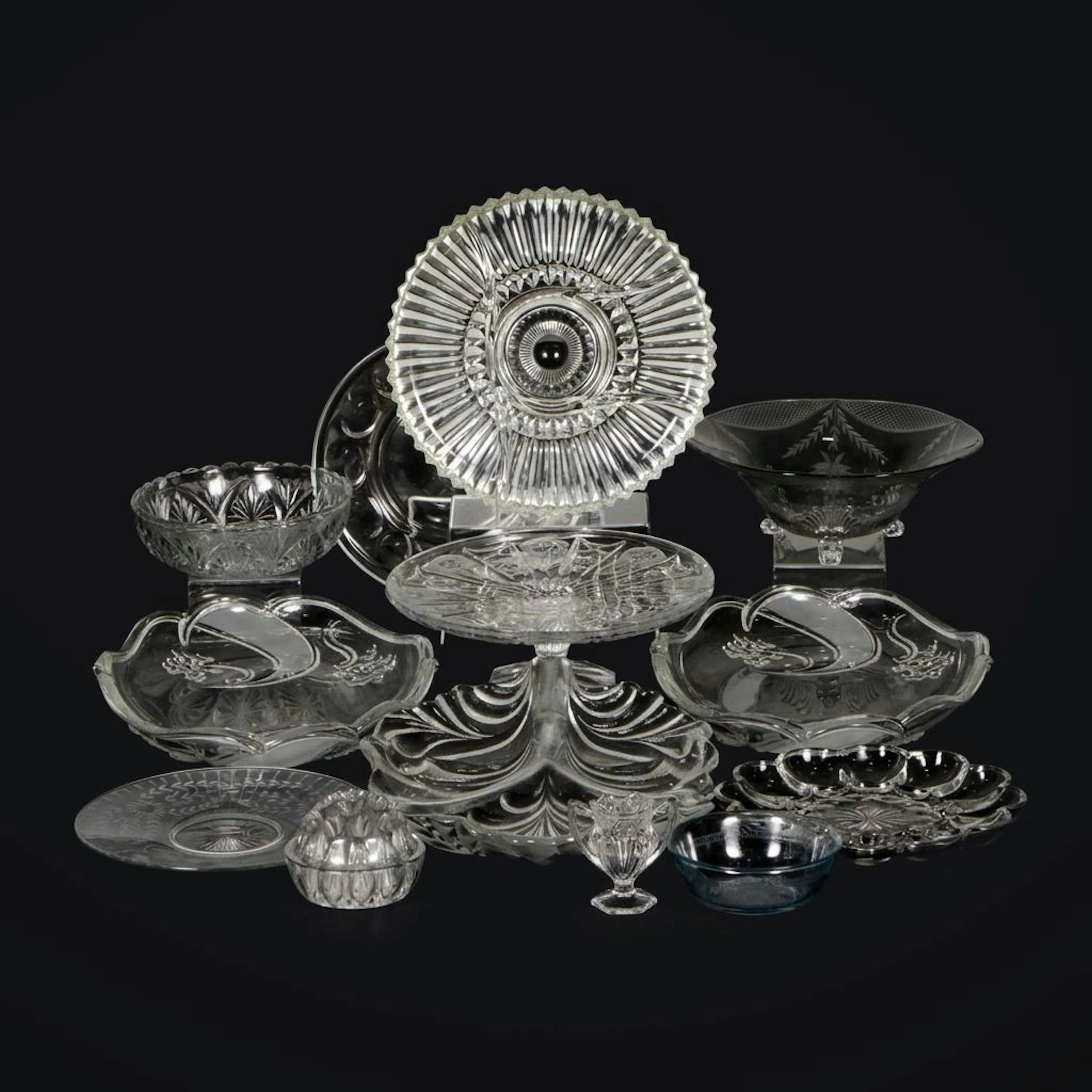 Anchor Hocking, Federal Glass & Other Deviled Egg Dishes, Cake Stand, & More