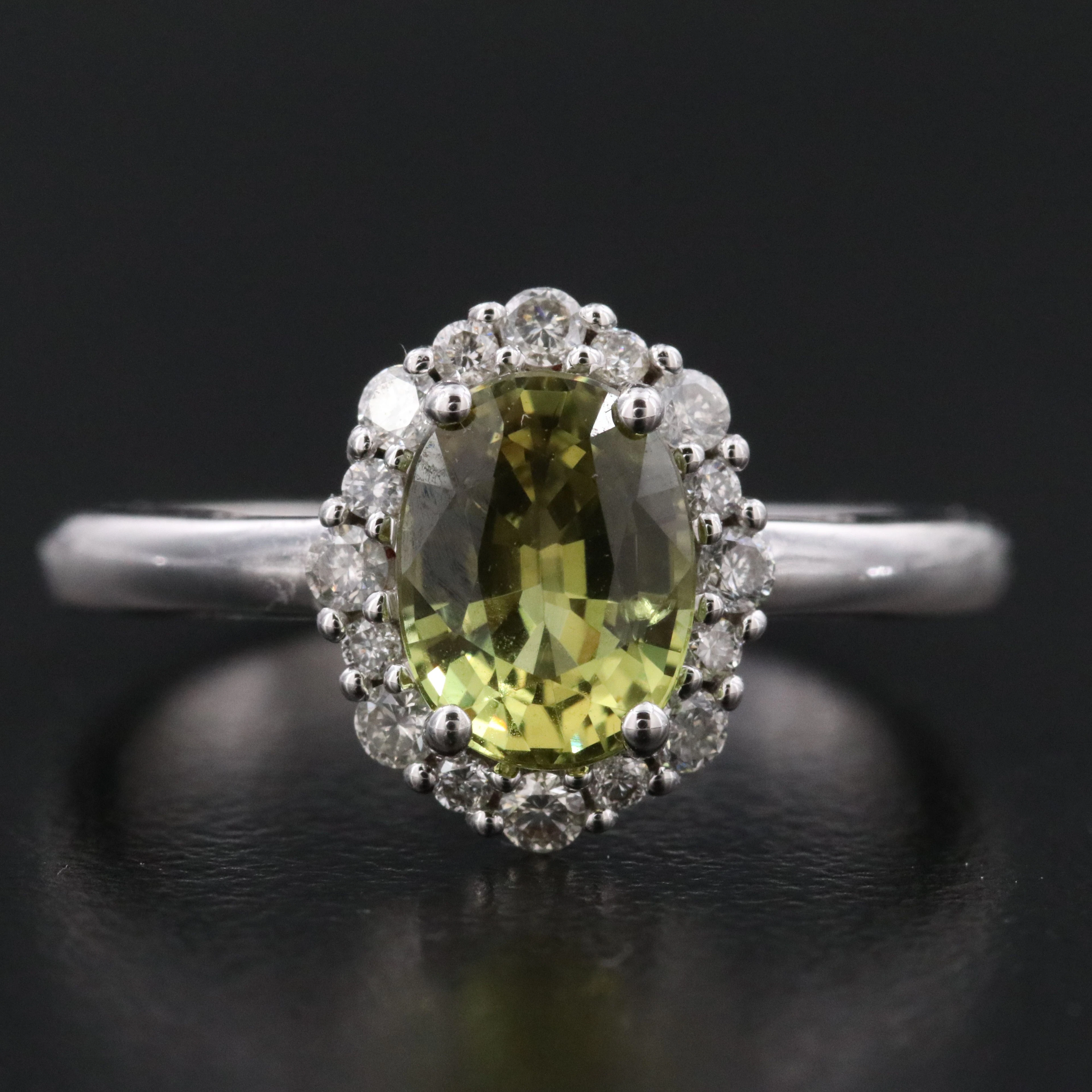 14K Chrysoberyl and Diamond Halo Ring