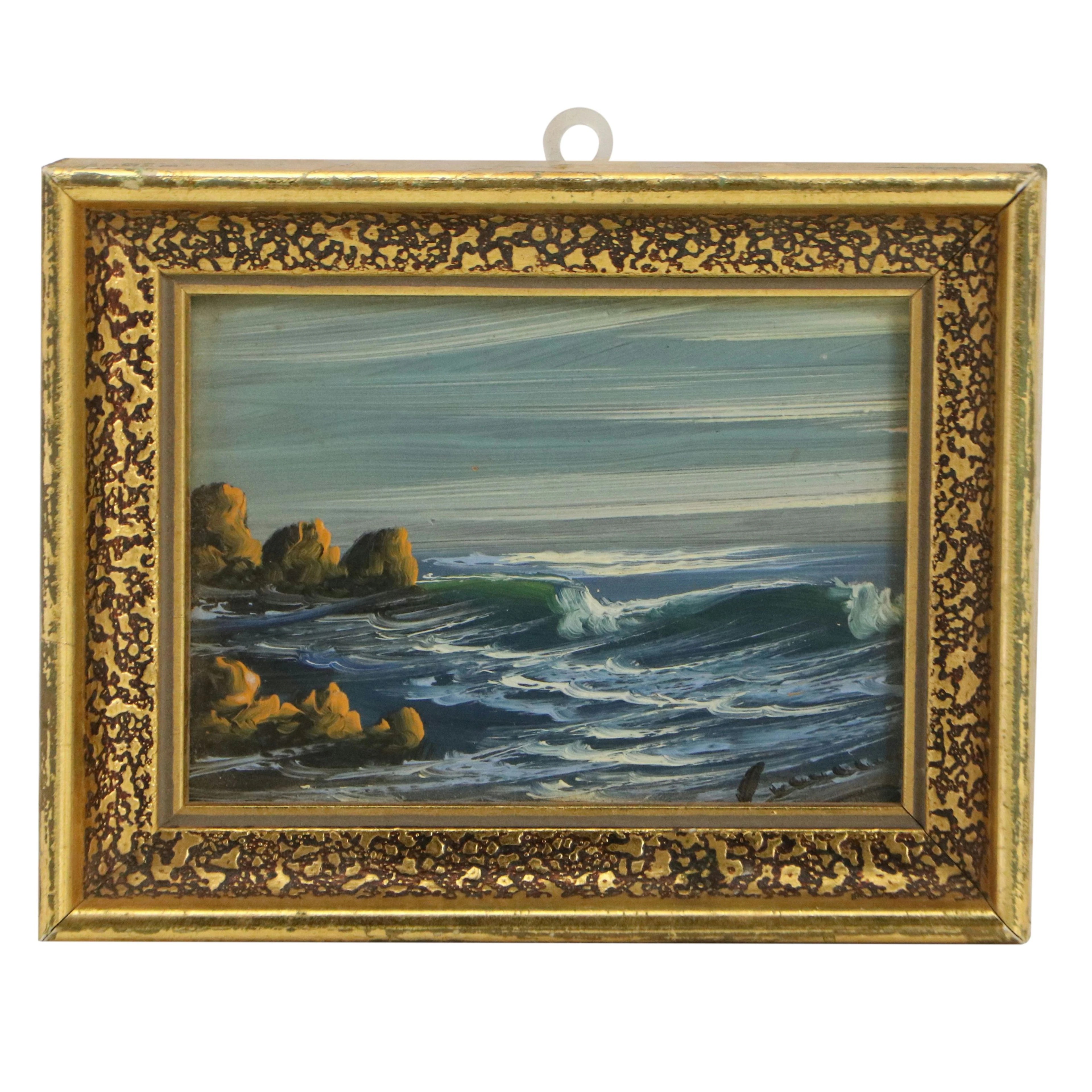 Spanish School Seascape Oil Painting of Rocky Coastal Scene