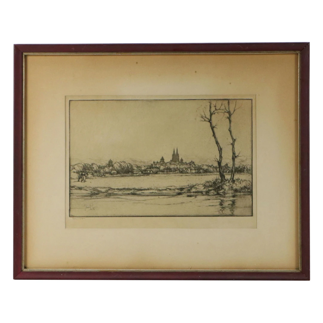 Jules Andre Smith Landscape Etching "Caen," 1914