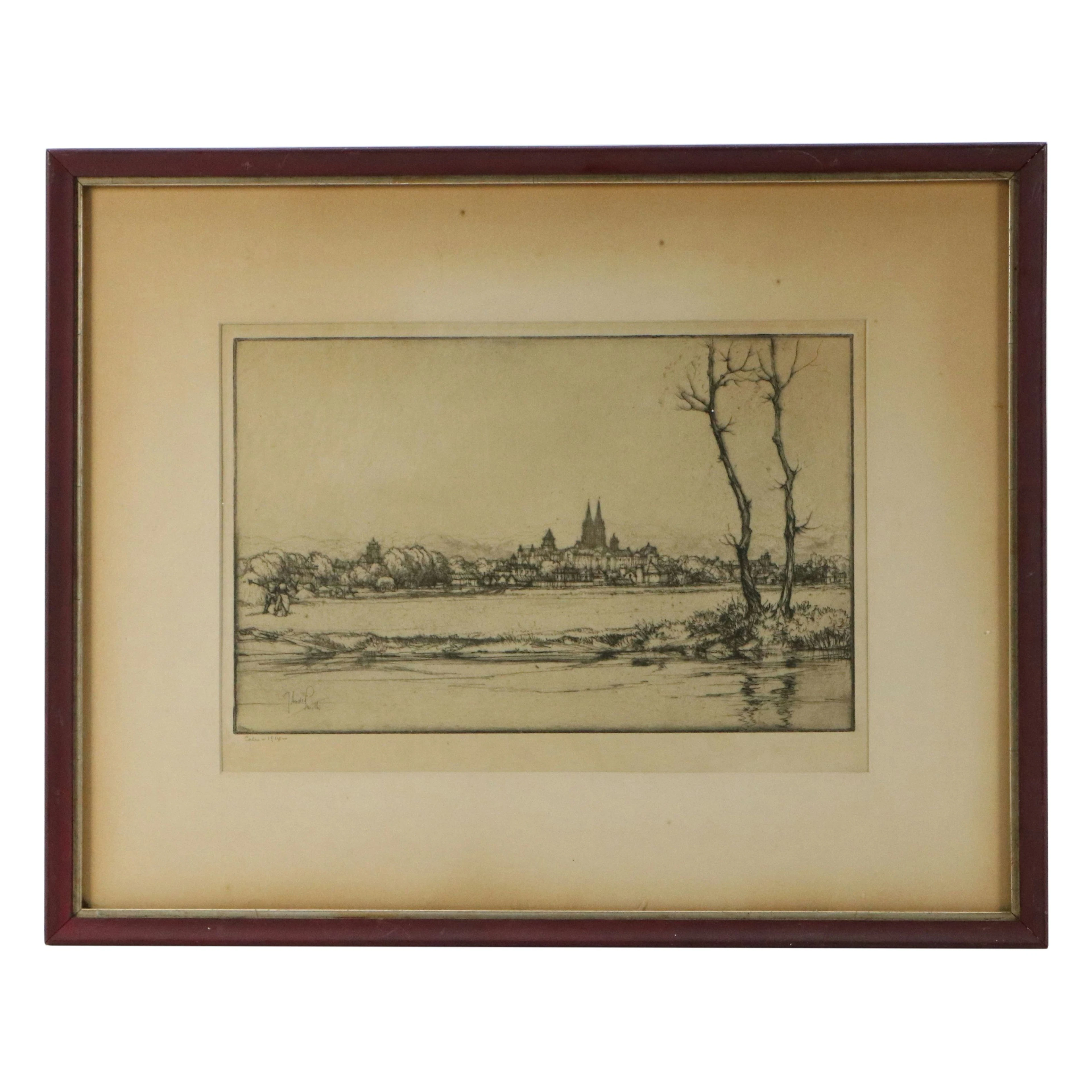Jules Andre Smith Landscape Etching "Caen," 1914