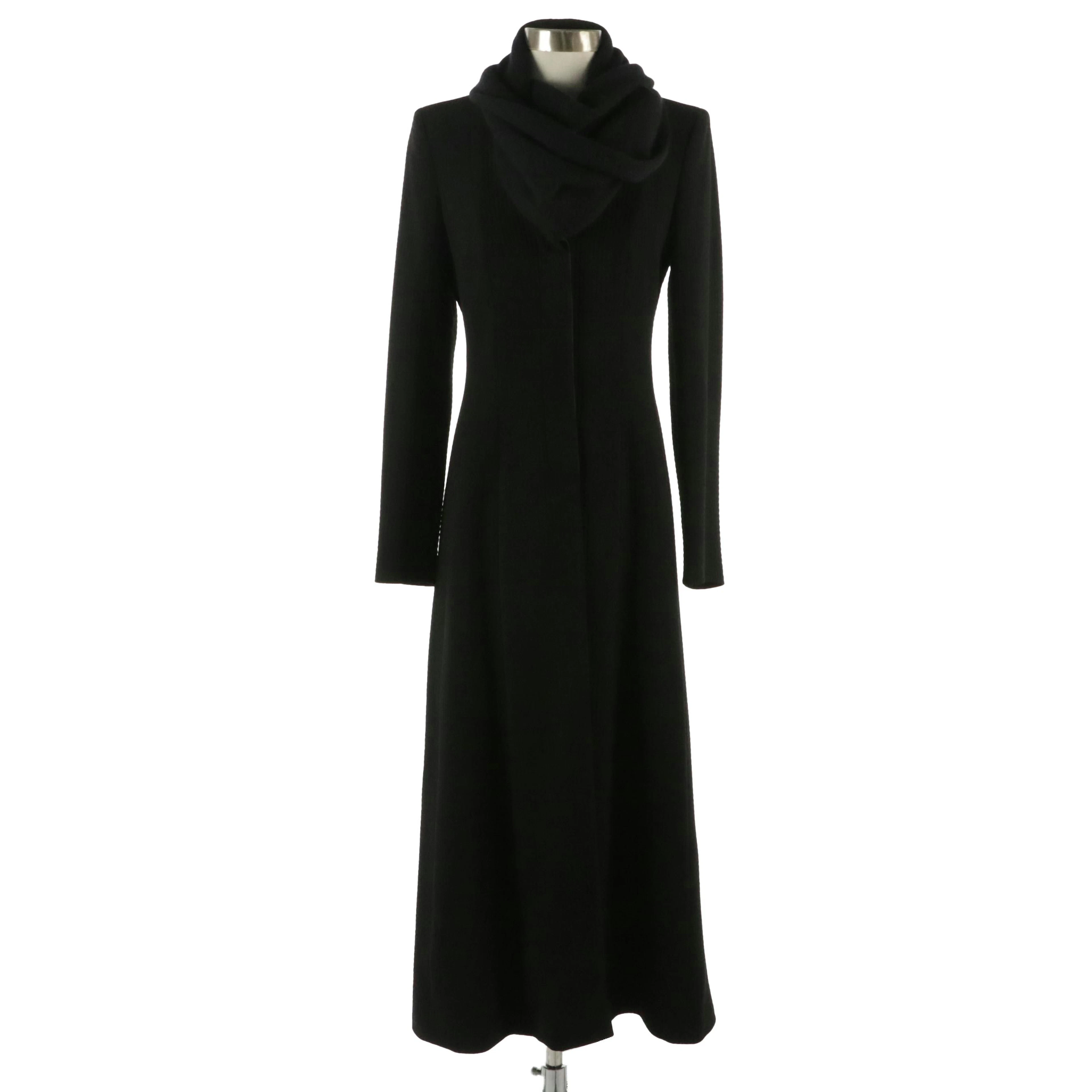 Giorgio Armani Black Textured Coat with Cashmere Knit Shawl Collar