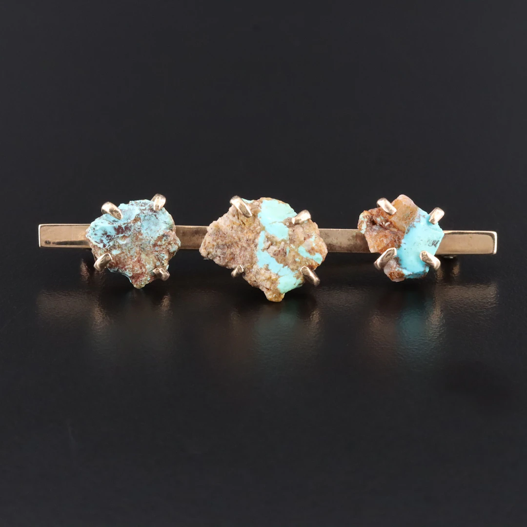 Vintage 10K Turquoise Bar Brooch