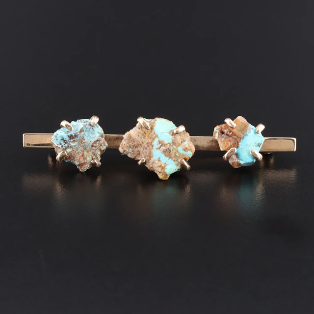 Vintage 10K Turquoise Bar Brooch