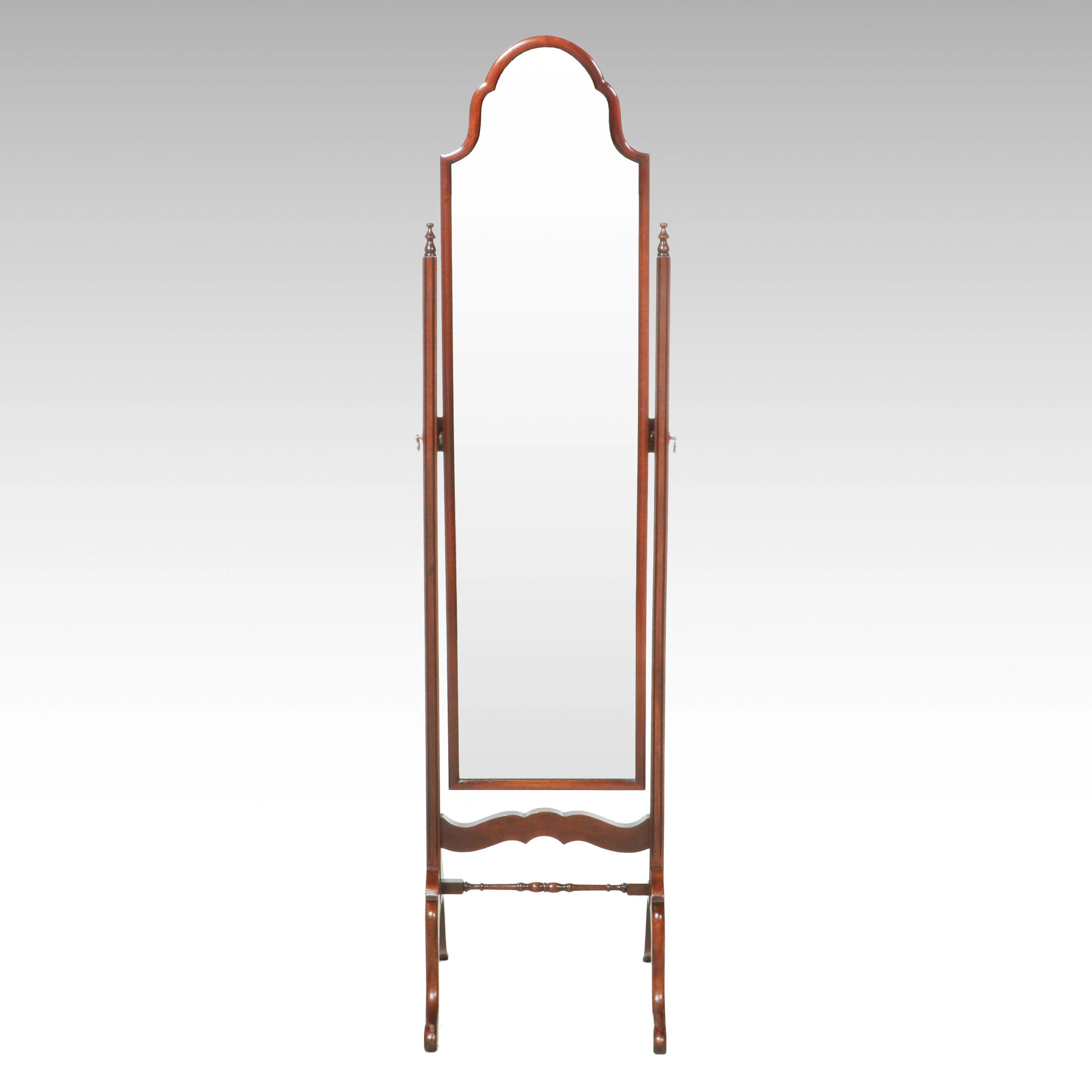 Queen Anne Style Cherry Finish Cheval Mirror, Late 20th Century