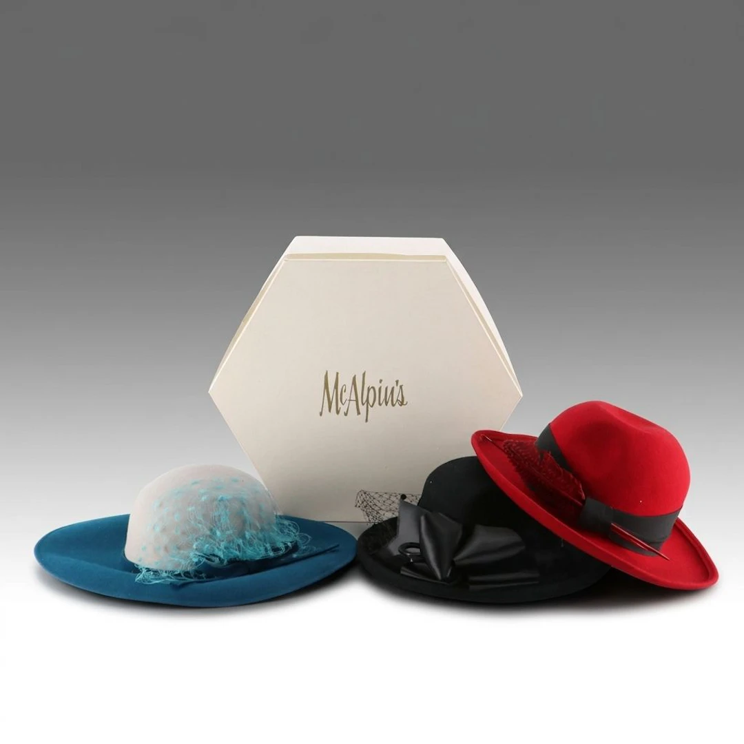 Embellished Fur and Wool Felt Hats Including Ruth Kropveld, with Hatbox