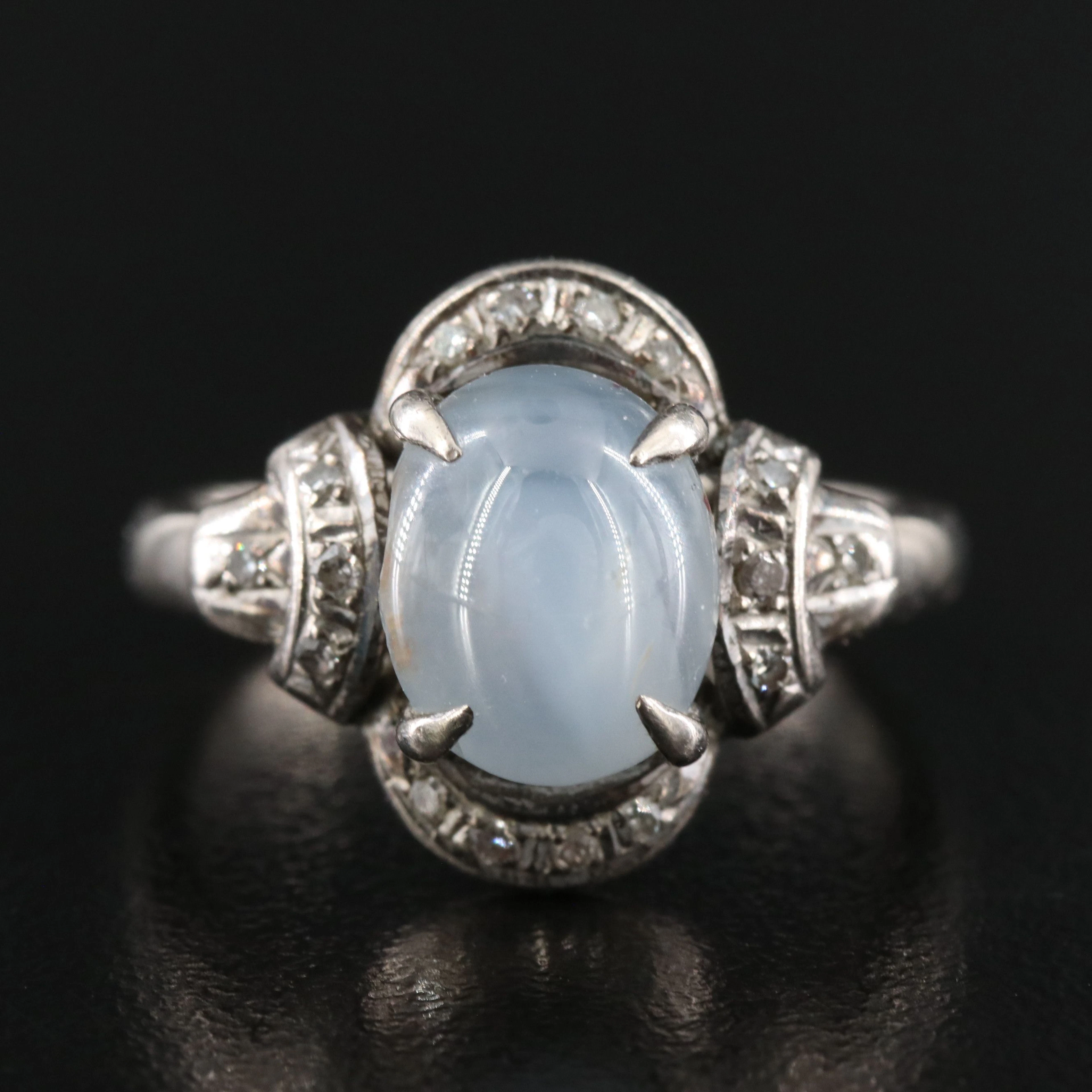 Vintage Bespoke Alloy 4.84 CT Star Sapphire and Diamond Ring