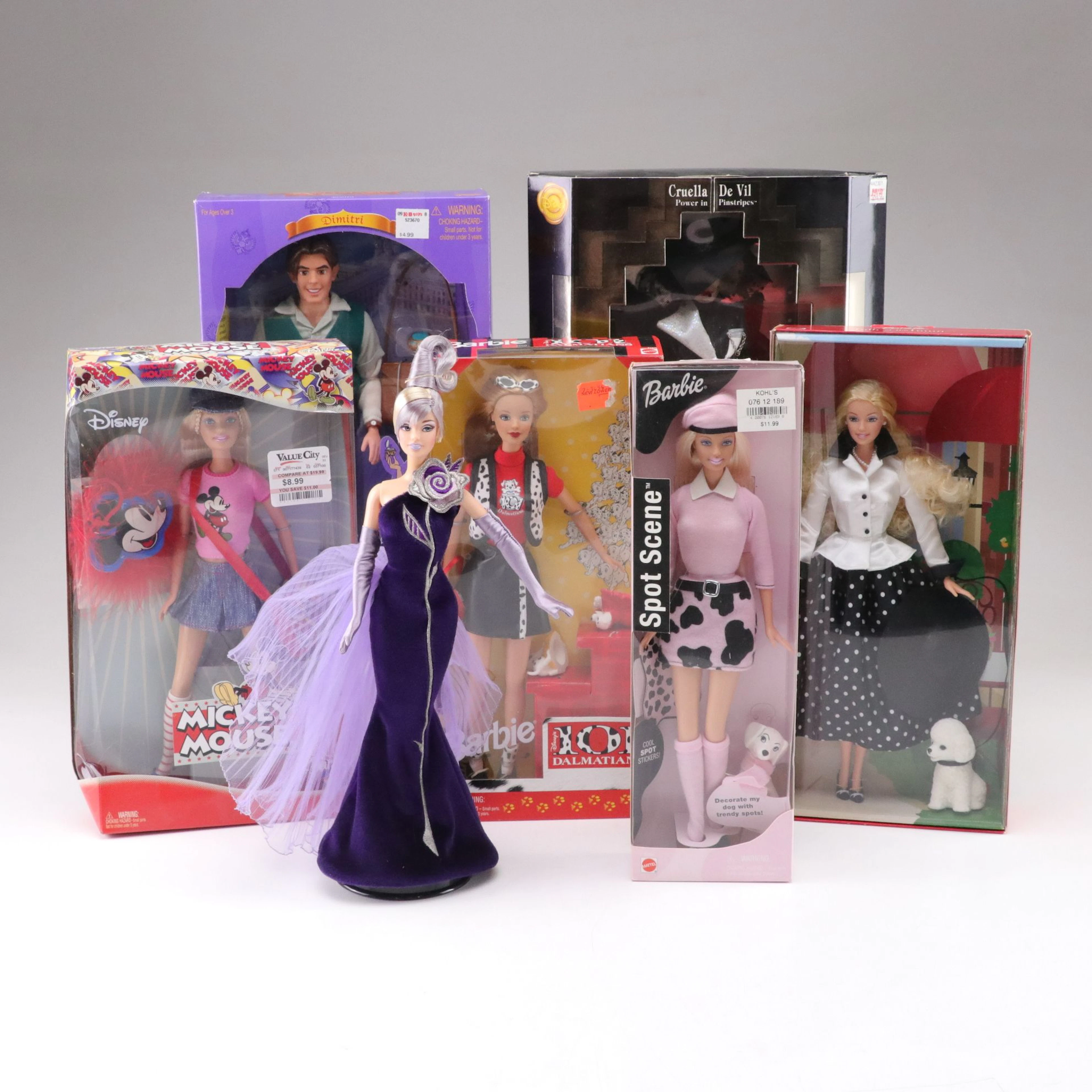 Collection of Cruella De Vil & More Barbie Dolls with Galoob Dimitri Doll