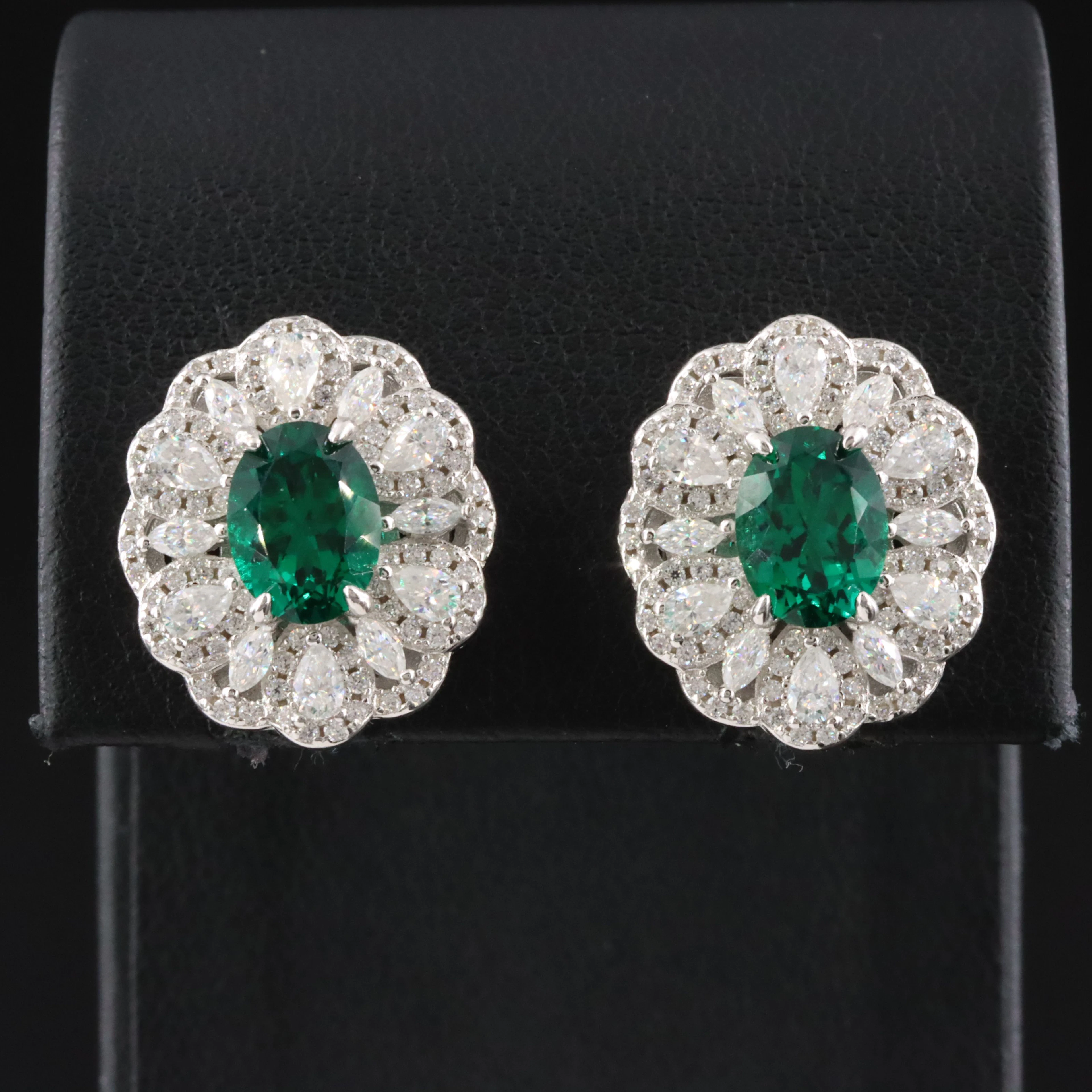 Sterling Emerald and Moissanite Button Earrings