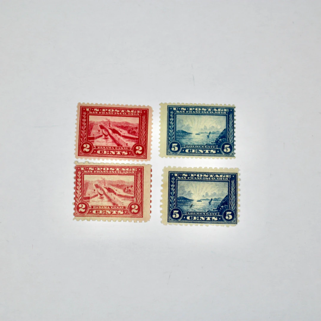 Four Mint Condition Pan-Pacific Exposition Postage Stamps: 1913 to 1915