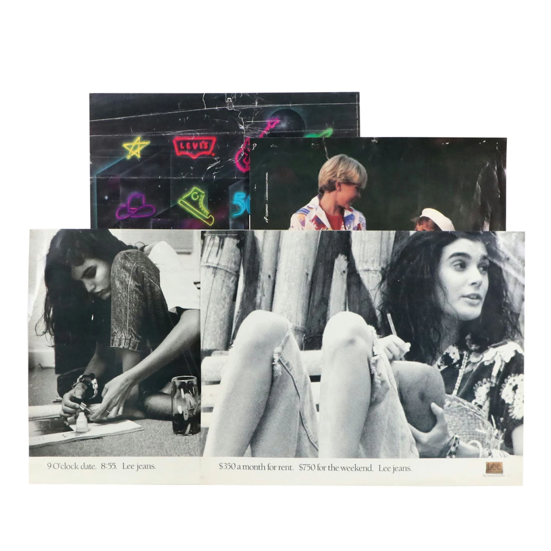 Vintage Lee and Levi's Offset Lithograph Promotional Posters, 1986 - 1989