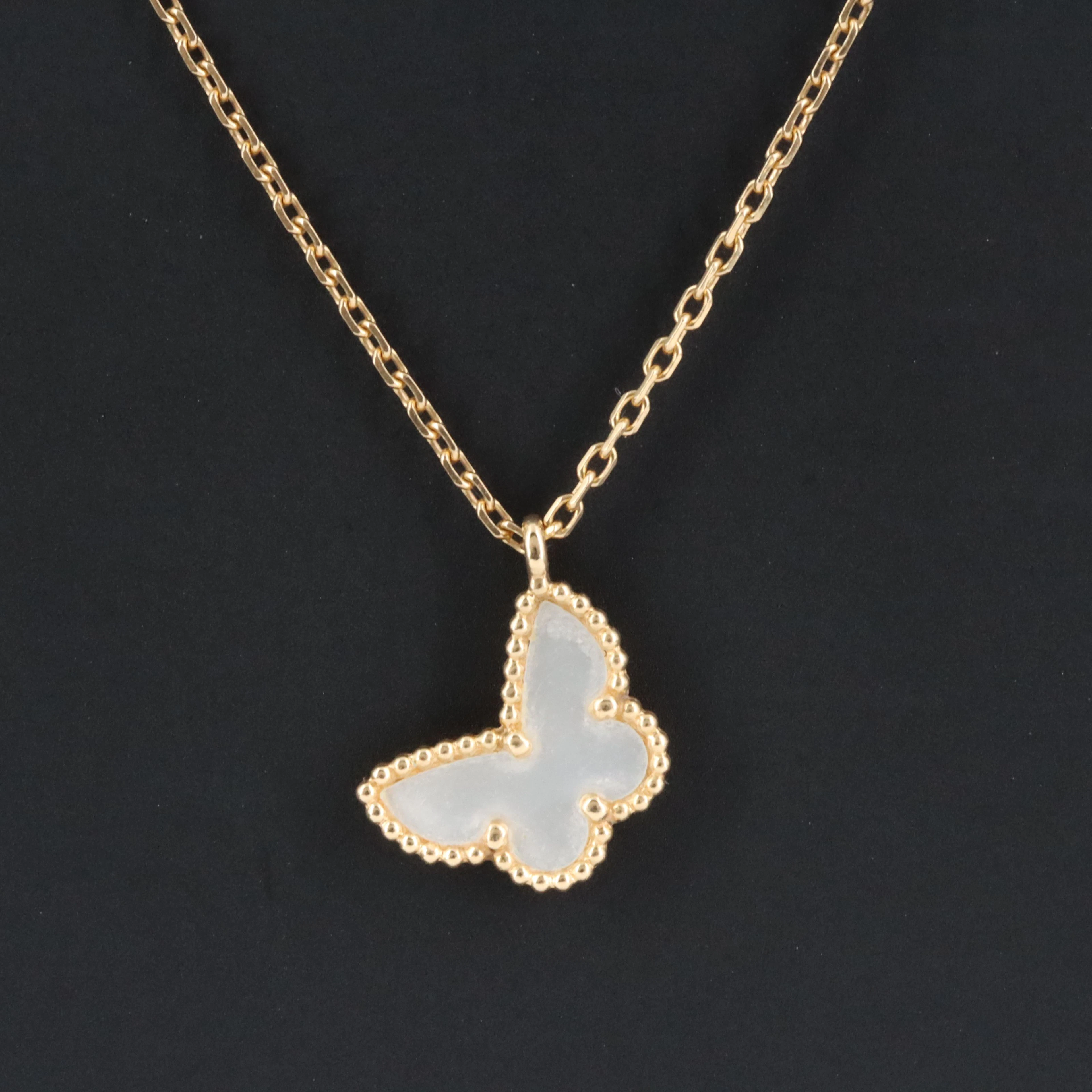 Van Cleef & Arpels Sweet Alhambra 18K Mother-of-Pearl Butterfly Necklace w/ COA