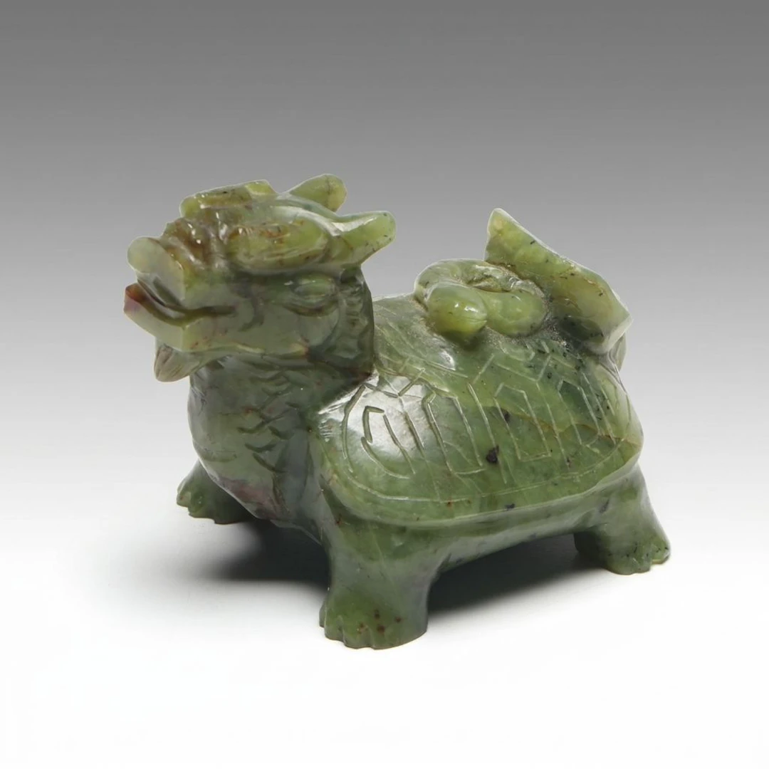 Chinese Hand-Carved Serpentine Dragon Turtle Bixi Figurine