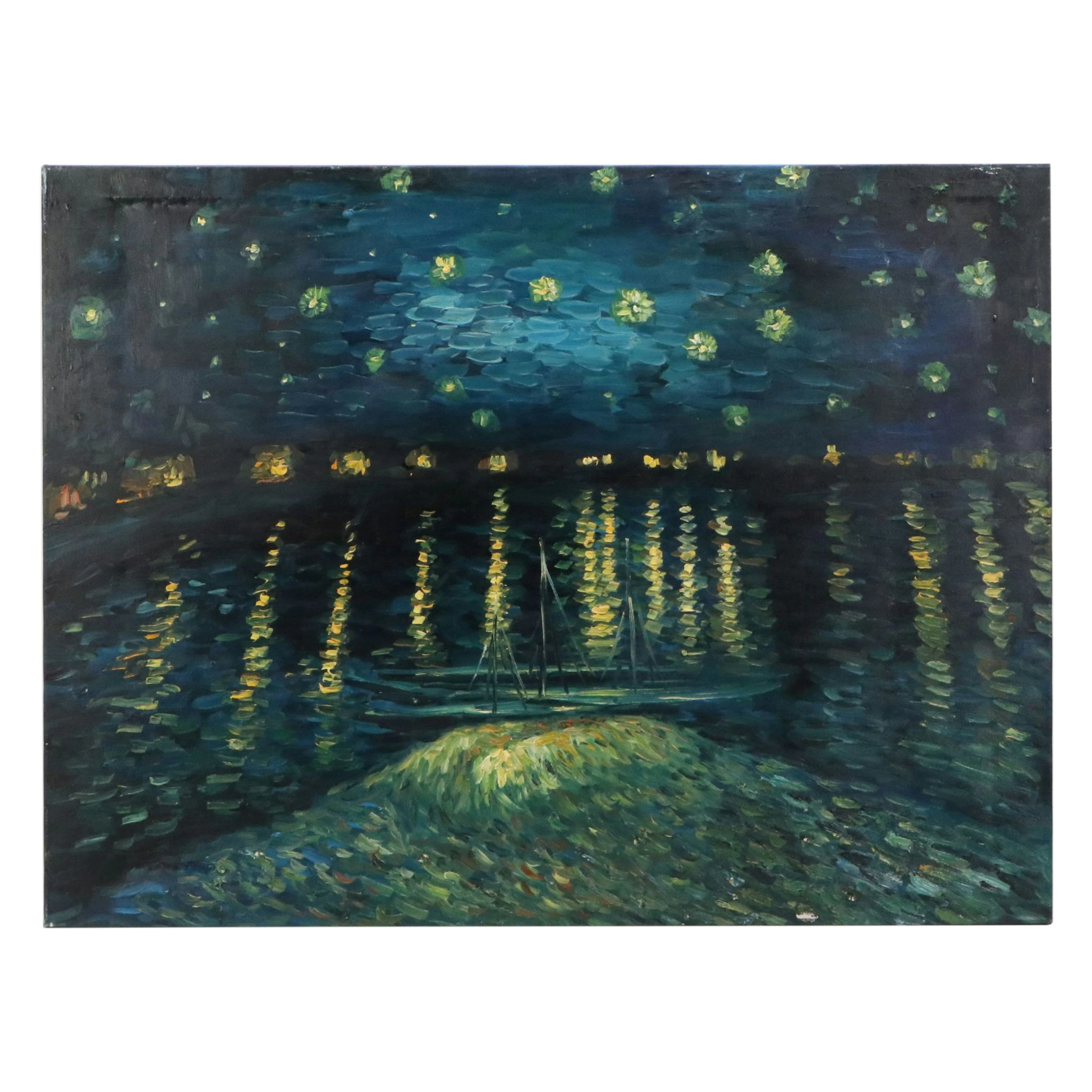 Oil Painting After Van Gogh "Starry Night Over the Rhône," 21st Century