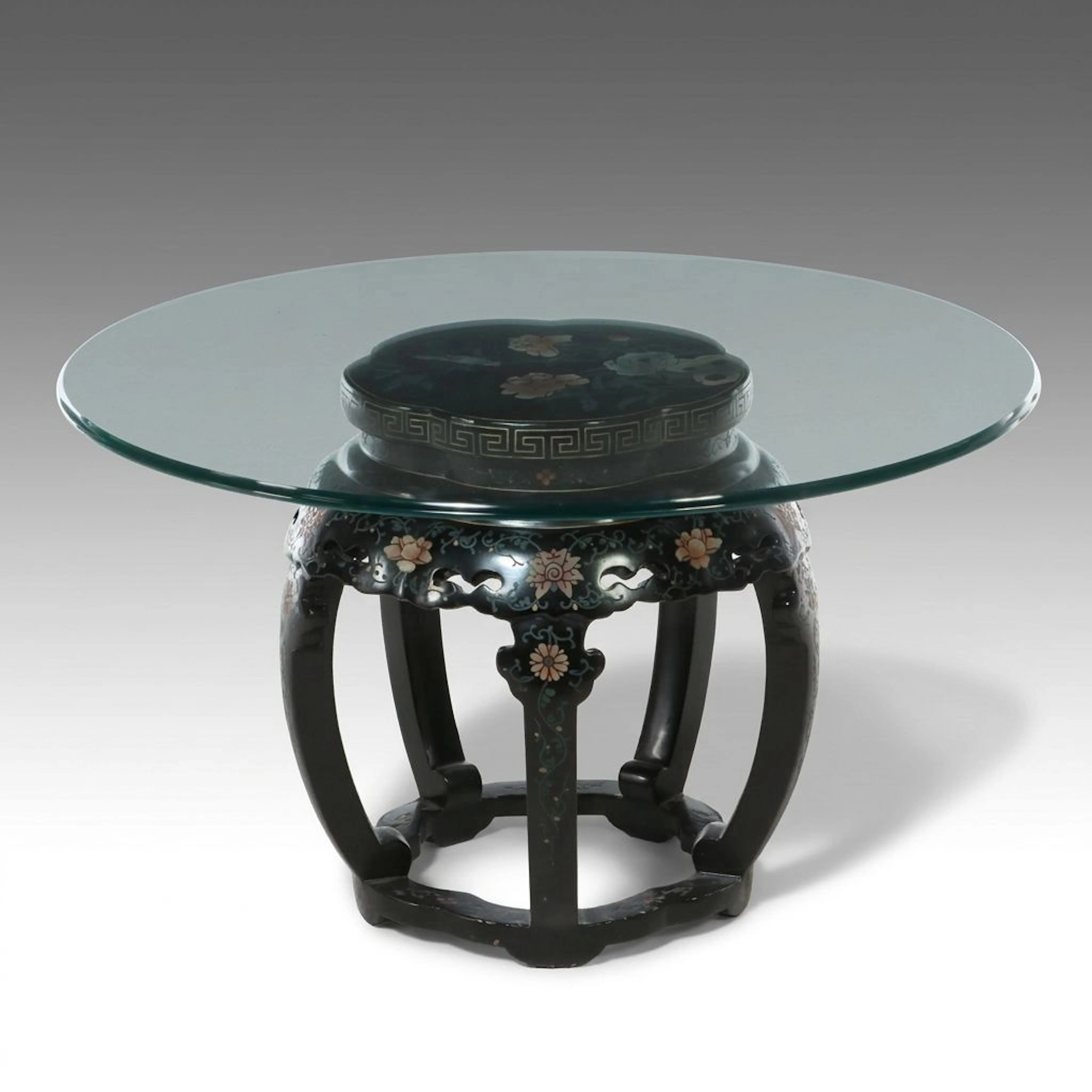 Chinese Lacquered Coffee Table with Painted Floral Accents