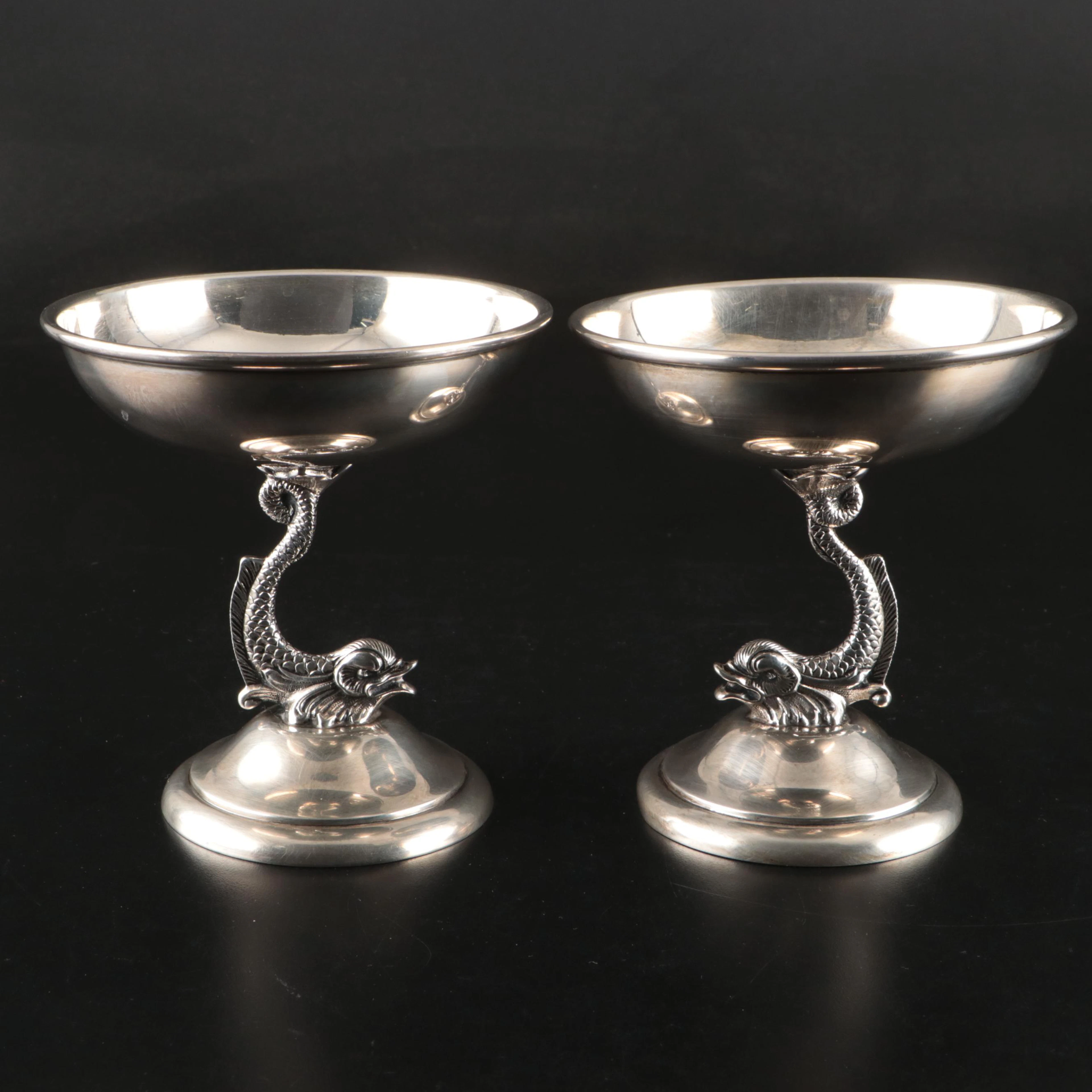 Pair of Tuttle Silversmiths Sterling Silver Fish Stemmed Compotes, 1932