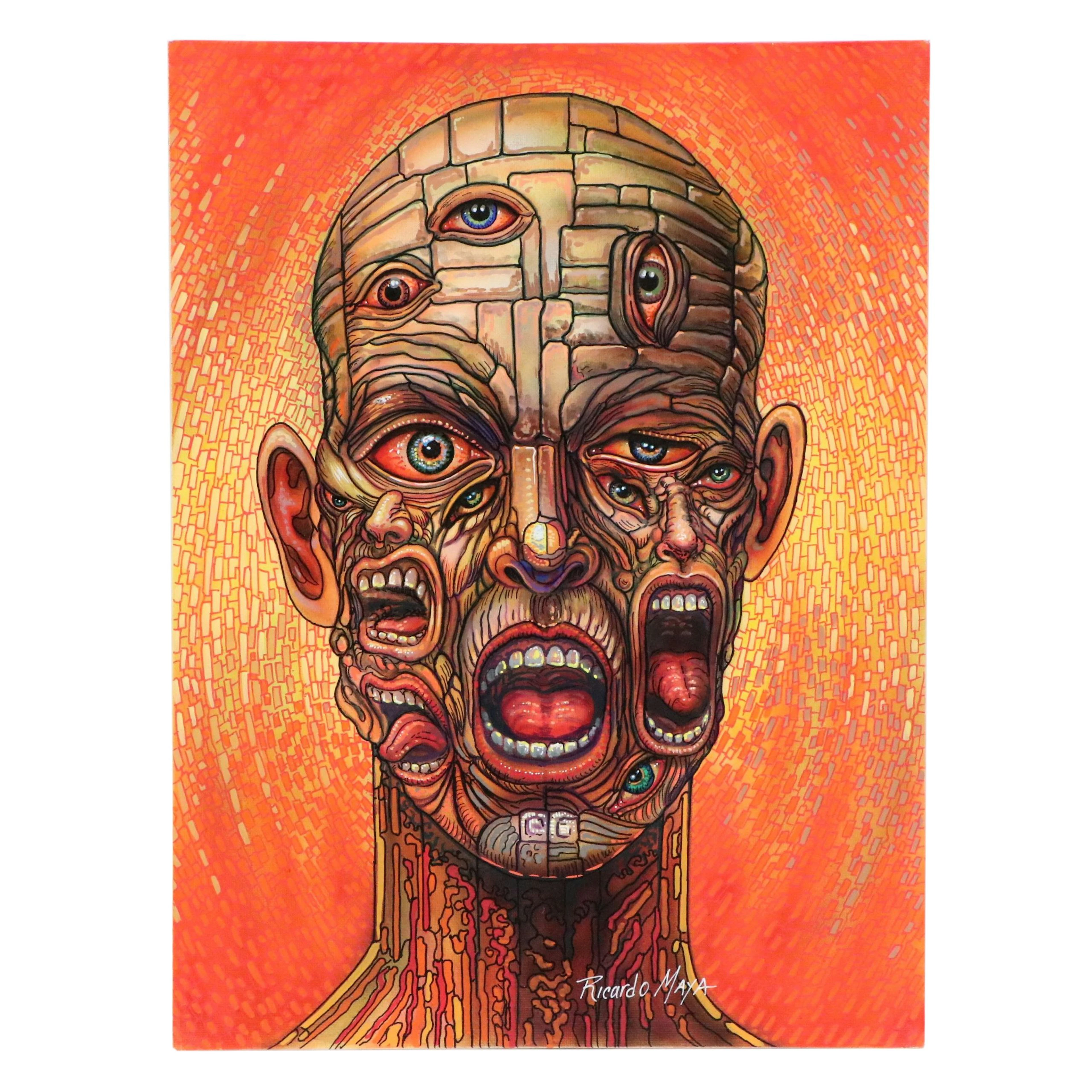 Ricardo Maya Acrylic Painting of Surrealist Face