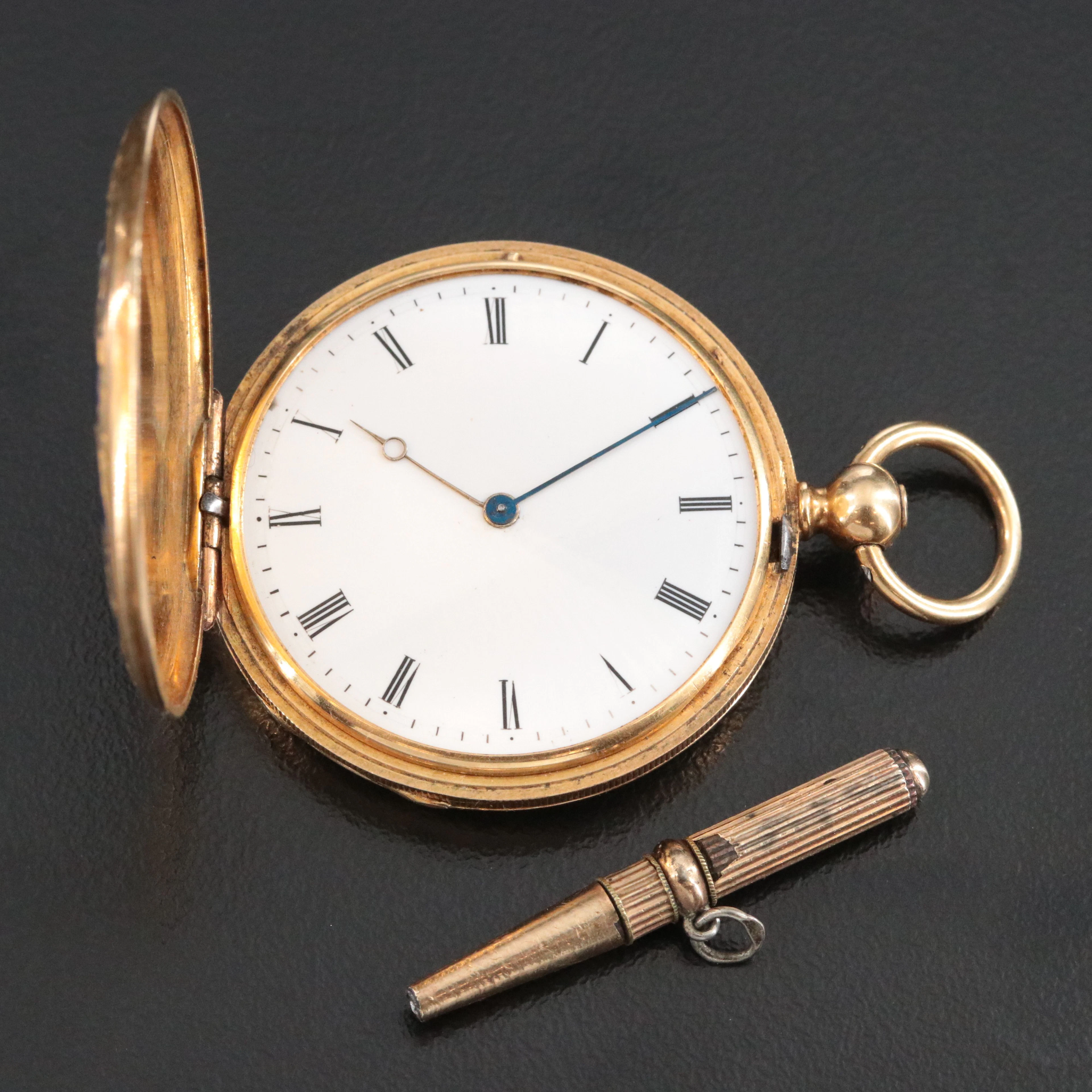 H. Moser Antique 18K Enamel Blue Diamond Pocket Watch