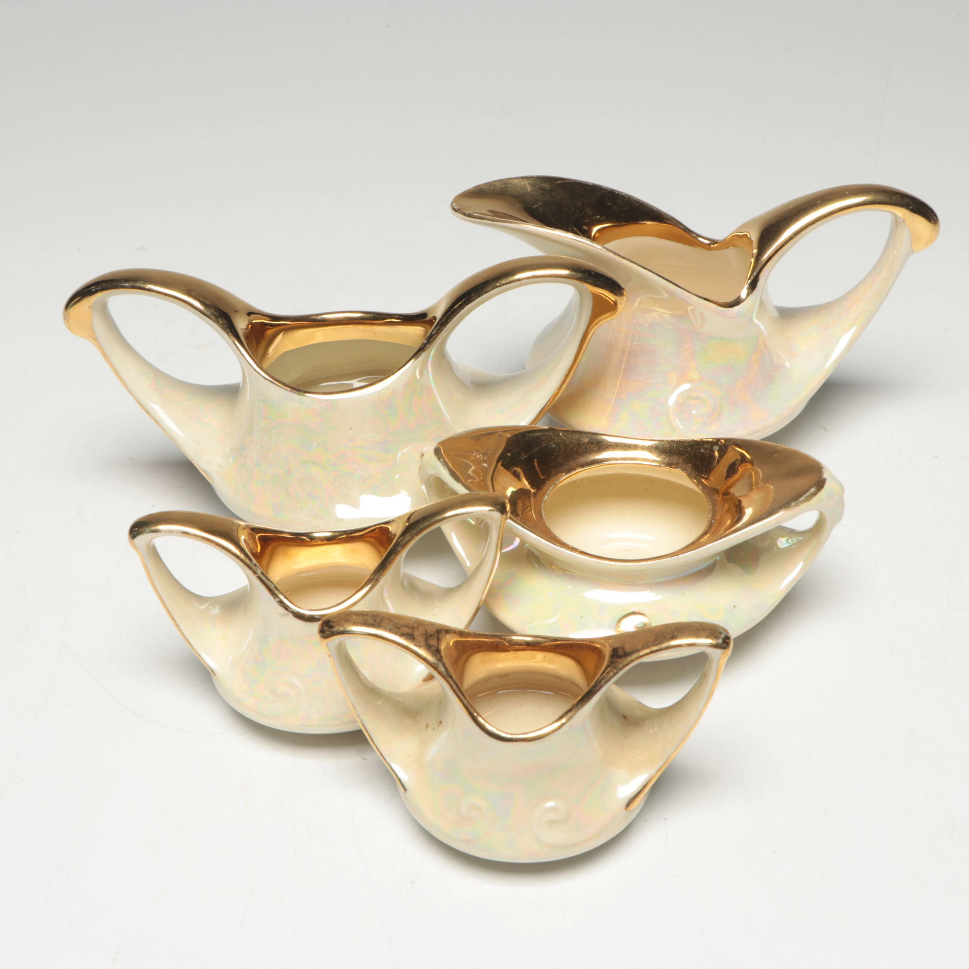 Pearl China Co. Gilt Lusterware Creamer and Sugar Bowls