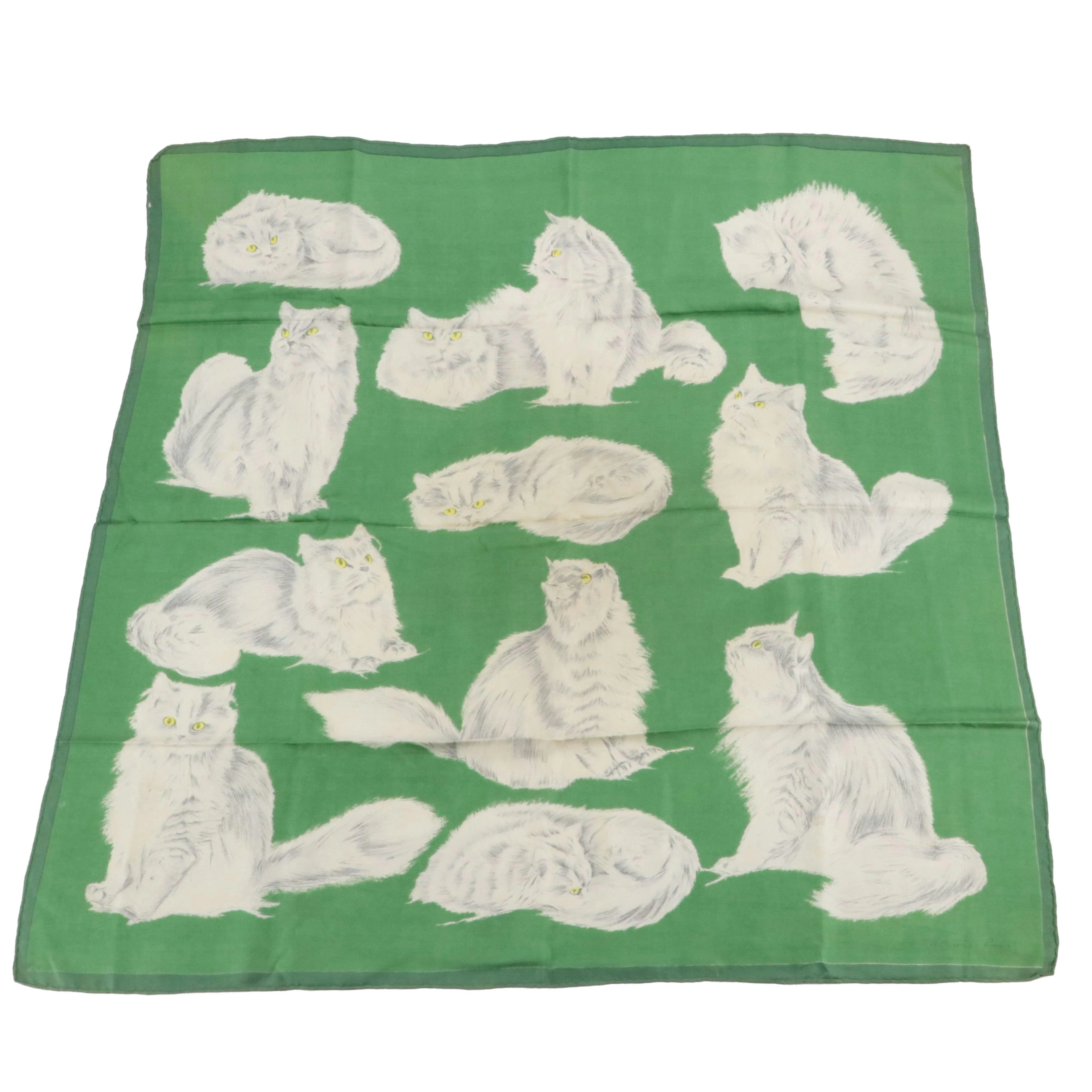 Hermès Early Issue "Les Chats Persans" Scarf 90 in Silk Twill