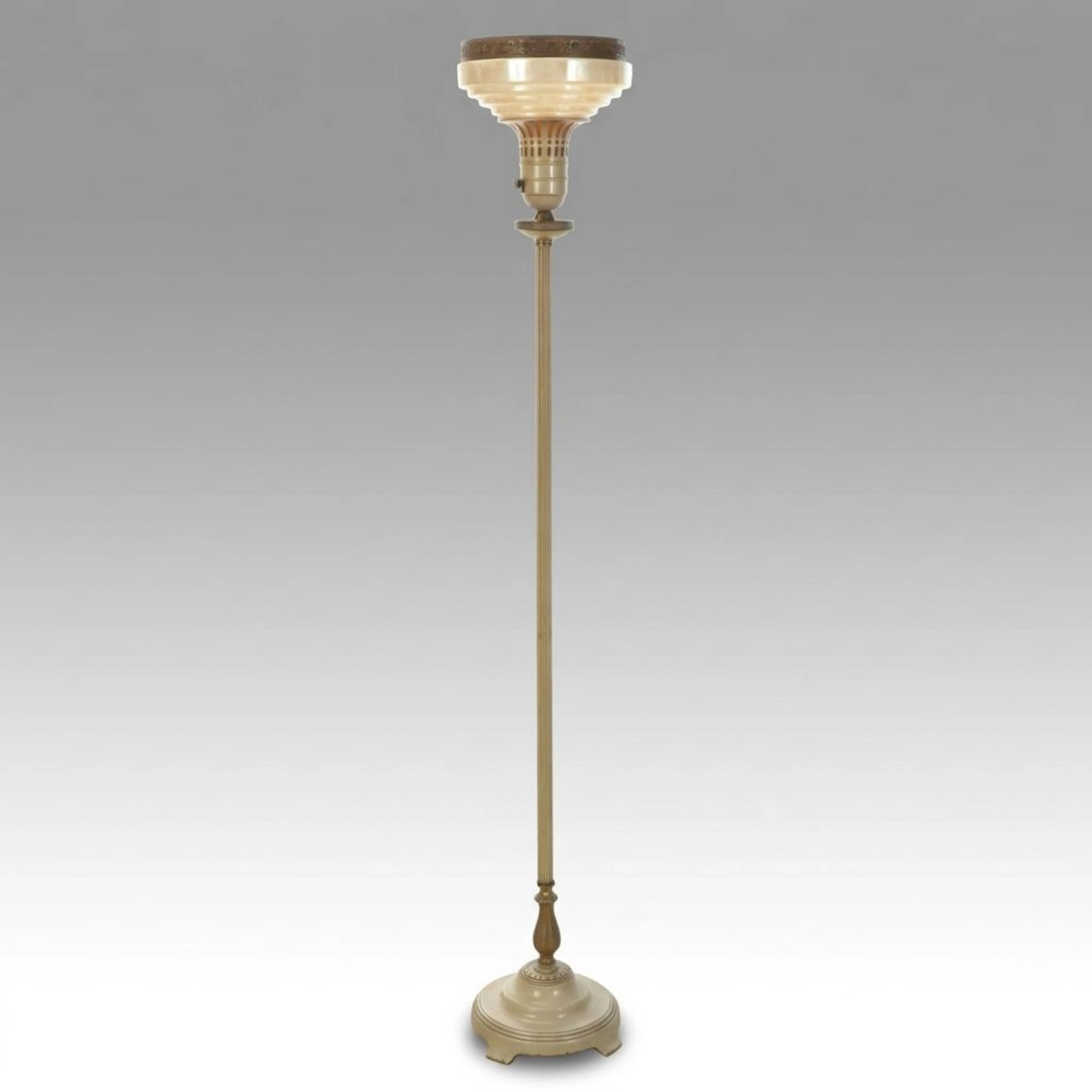 Art Deco Torchiere Lamp with Lustre Glass Shade, Early to Mid-20th Century