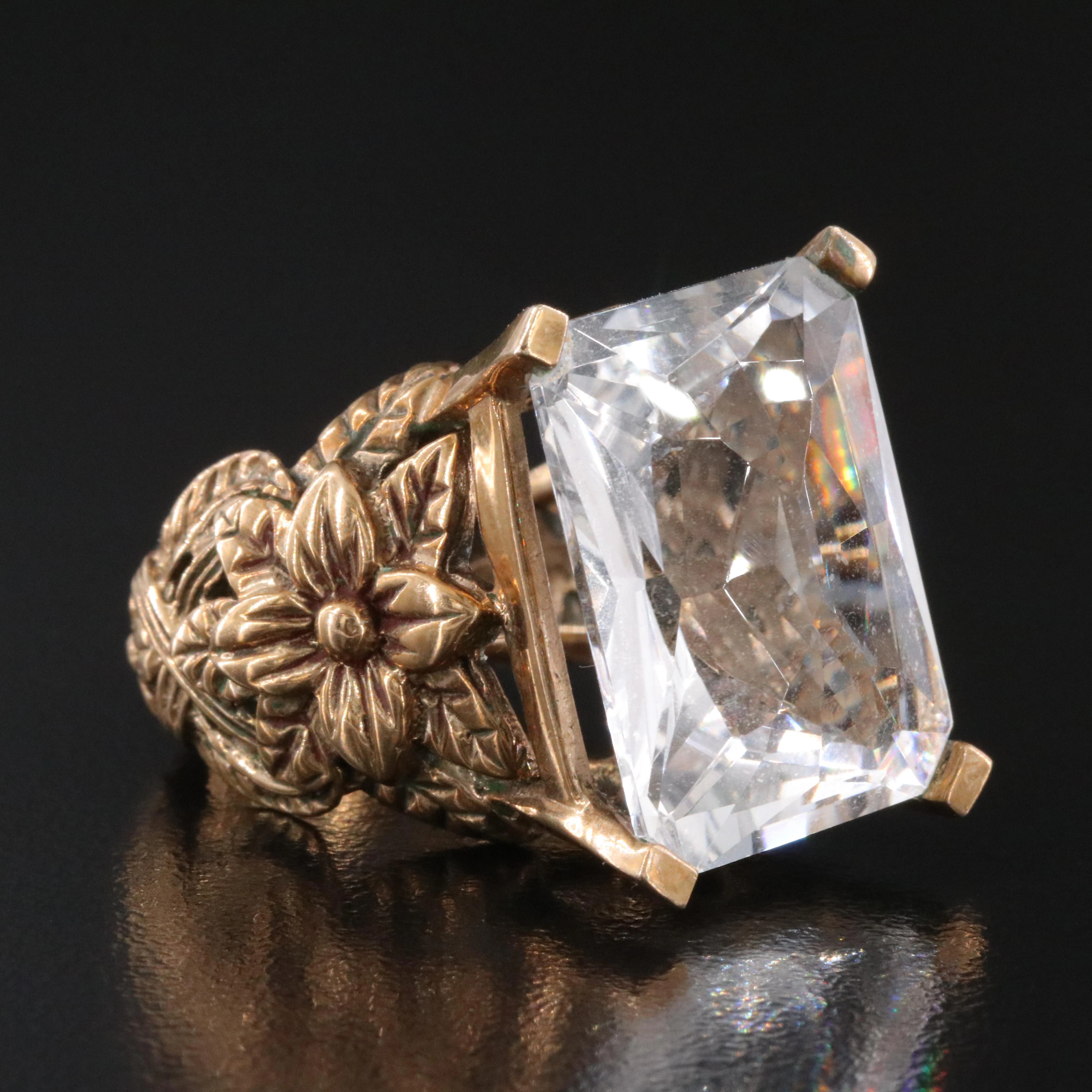 Stephen Dweck Bronze Rock Crystal Floral Ring