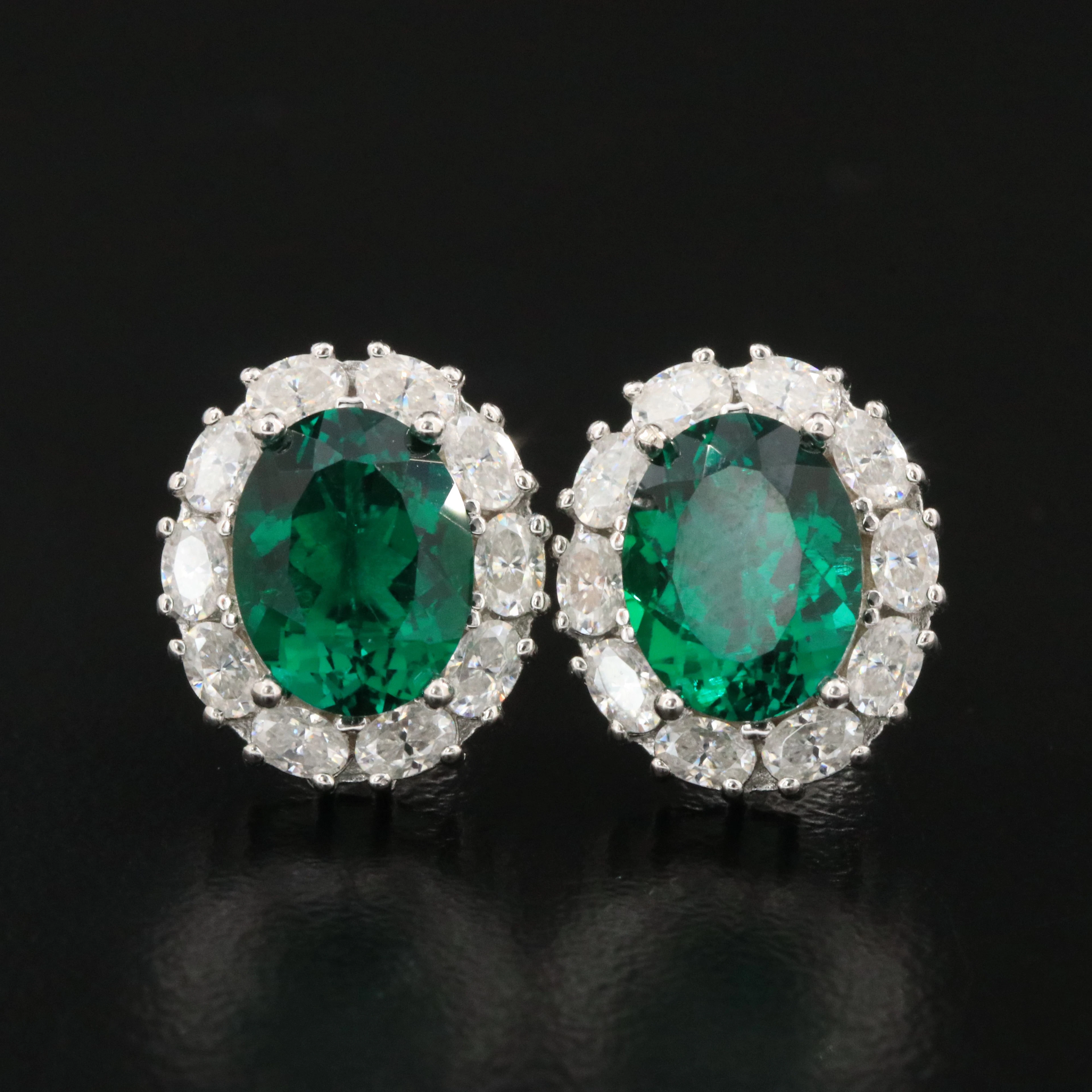 Sterling Emerald and Moissanite Stud Earrings