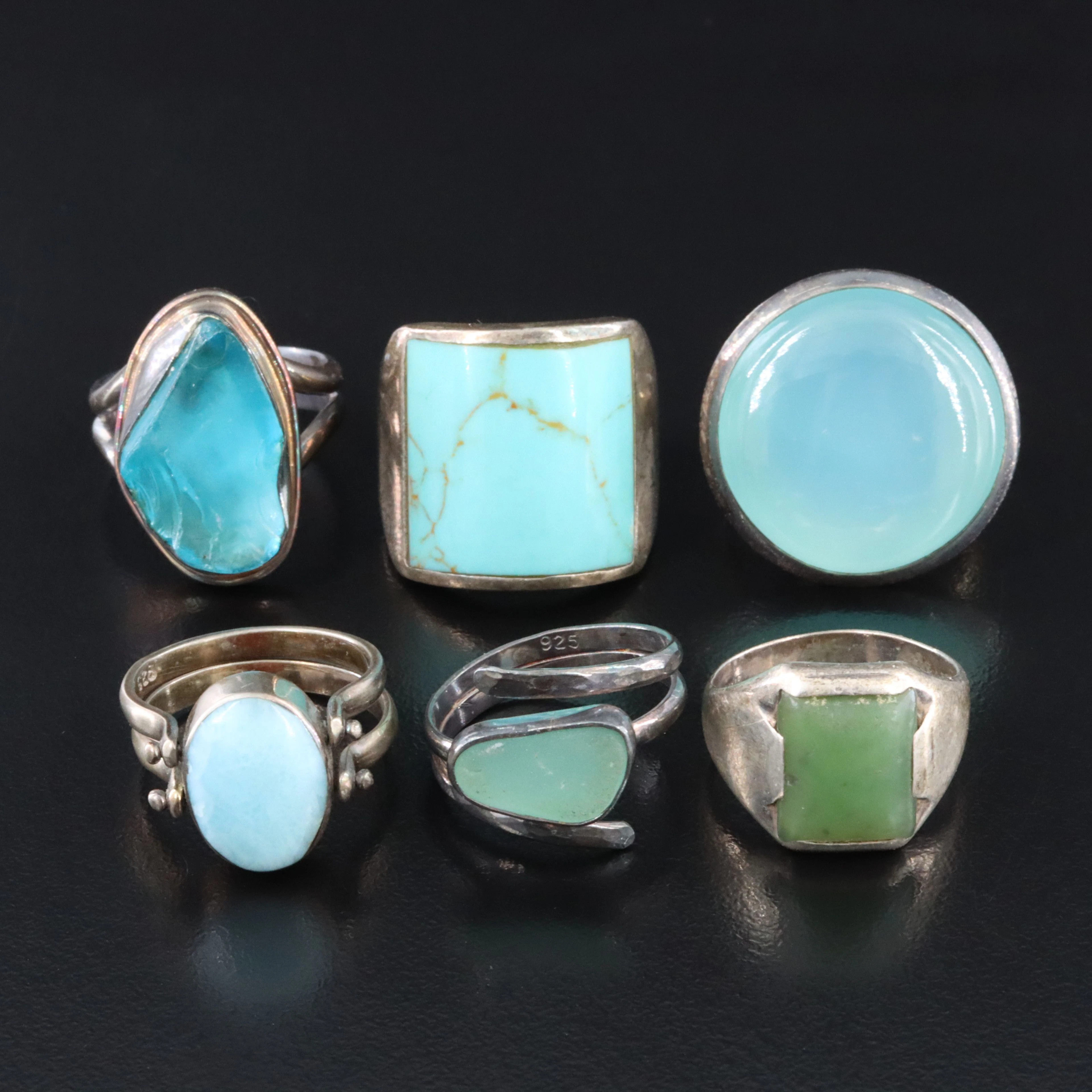 Sterling Ring Collection Featuring Chalcedony, Larimar and Serpentine