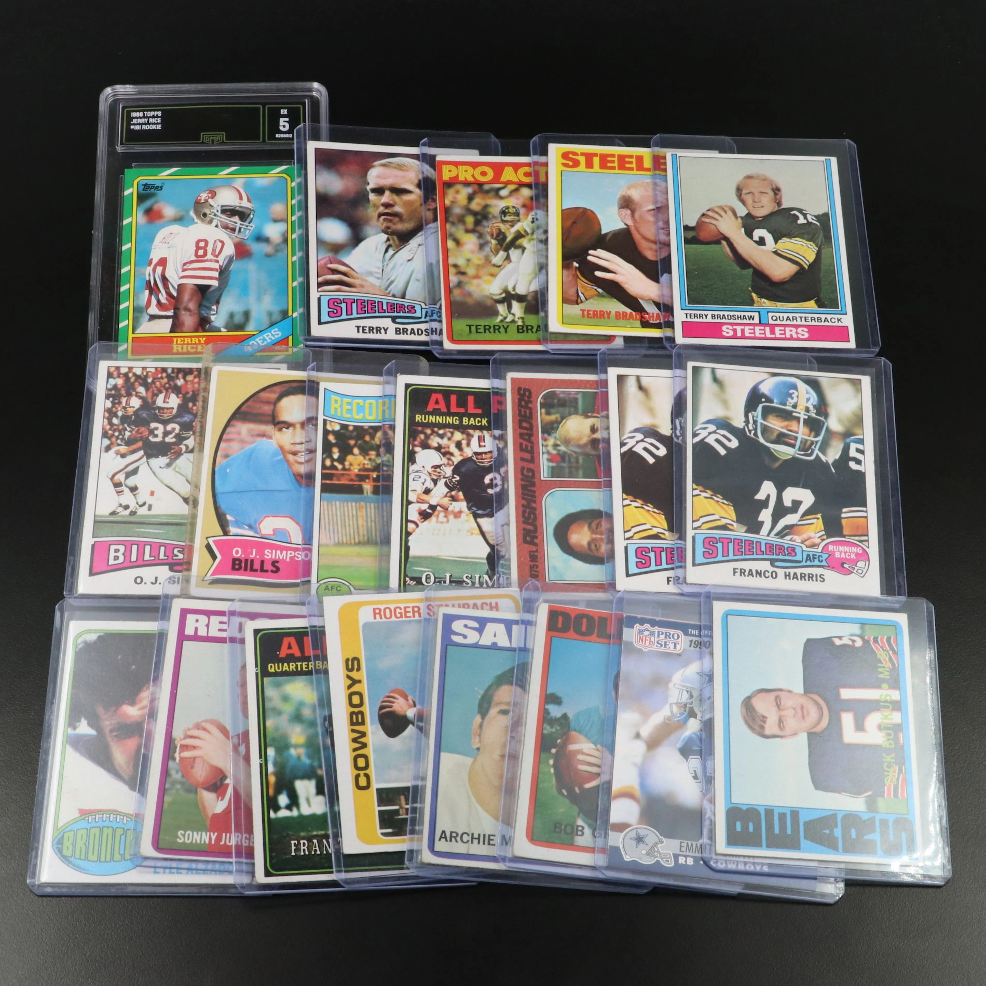 Twenty Football Cards of Star Players, 1970s, Including O.J. Simpson Rookie