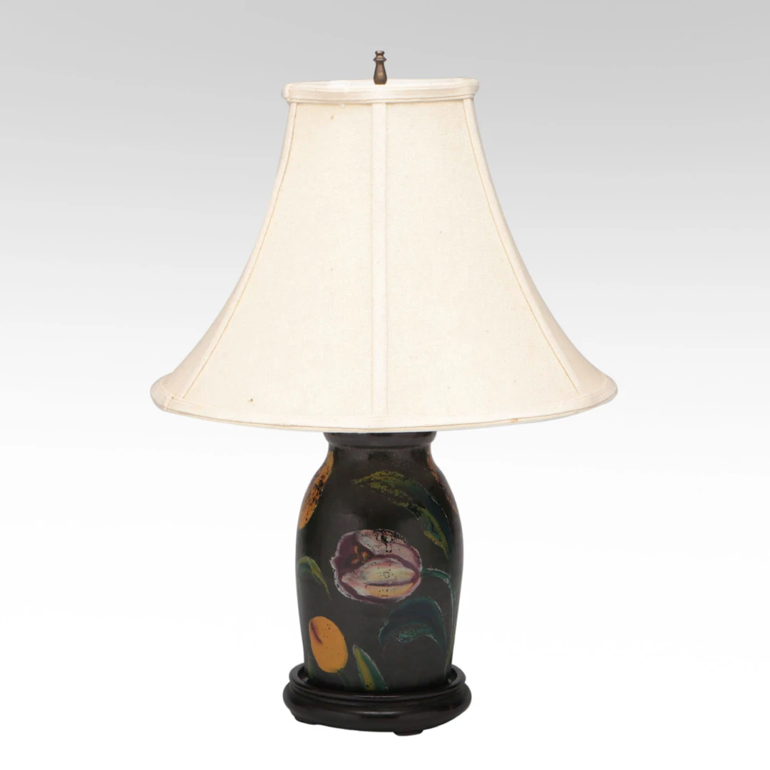 Rustic Studio Pottery Hand-Painted Tulip Stoneware Crock Table Lamp