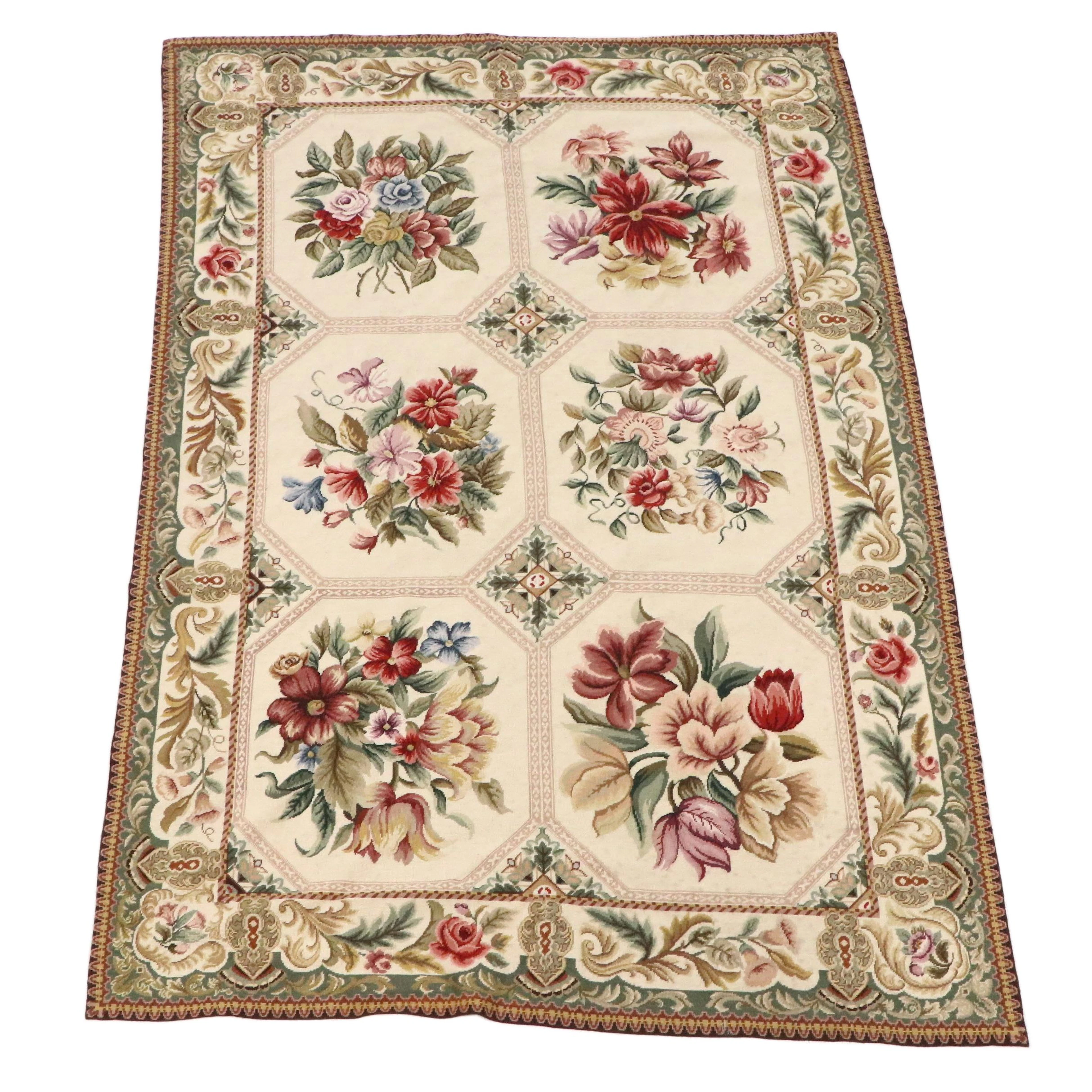 5'5 x 8'1 Handmade Sino-French Aubusson Style Needlepoint Area Rug