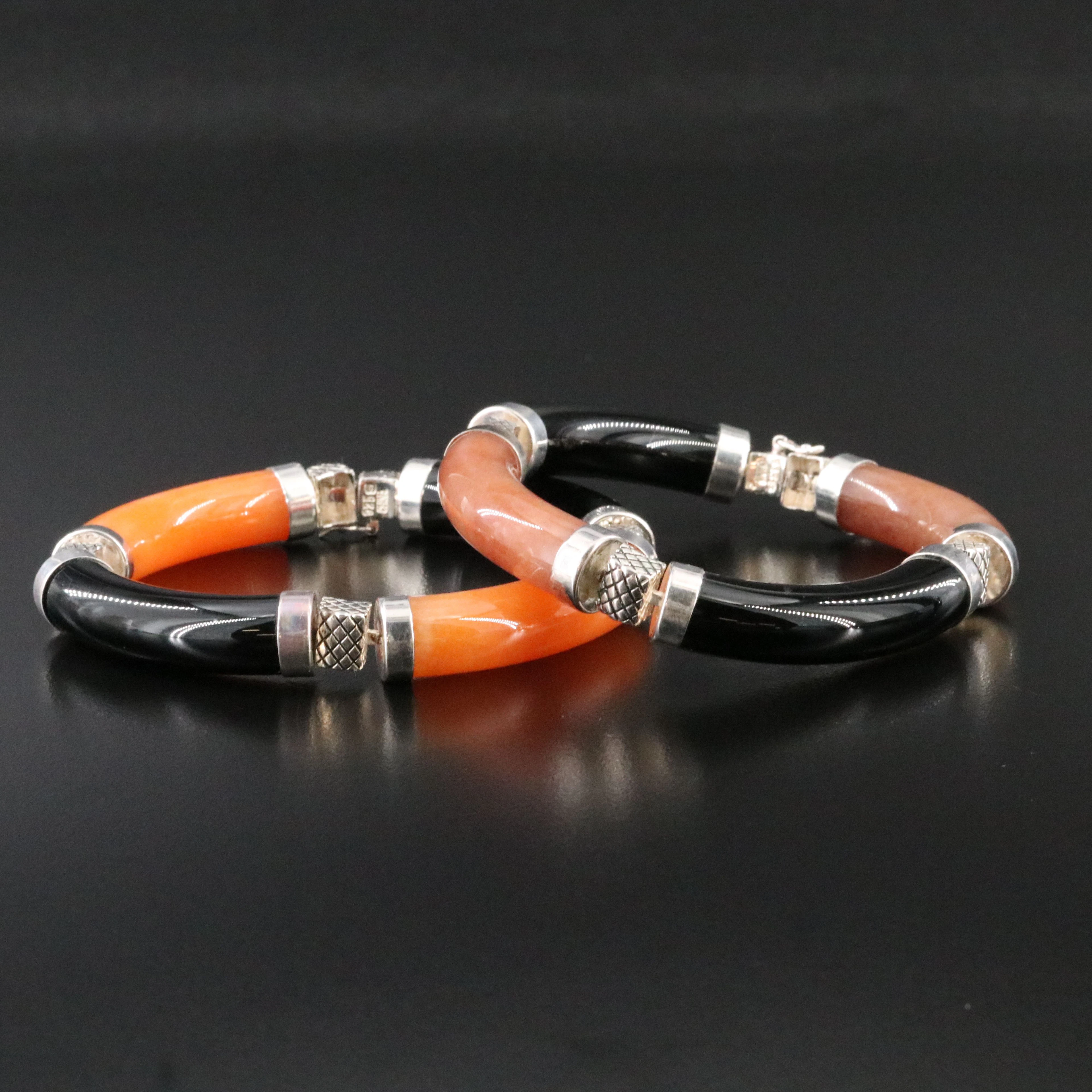 Sterling Jadeite and Black Onyx Bracelets