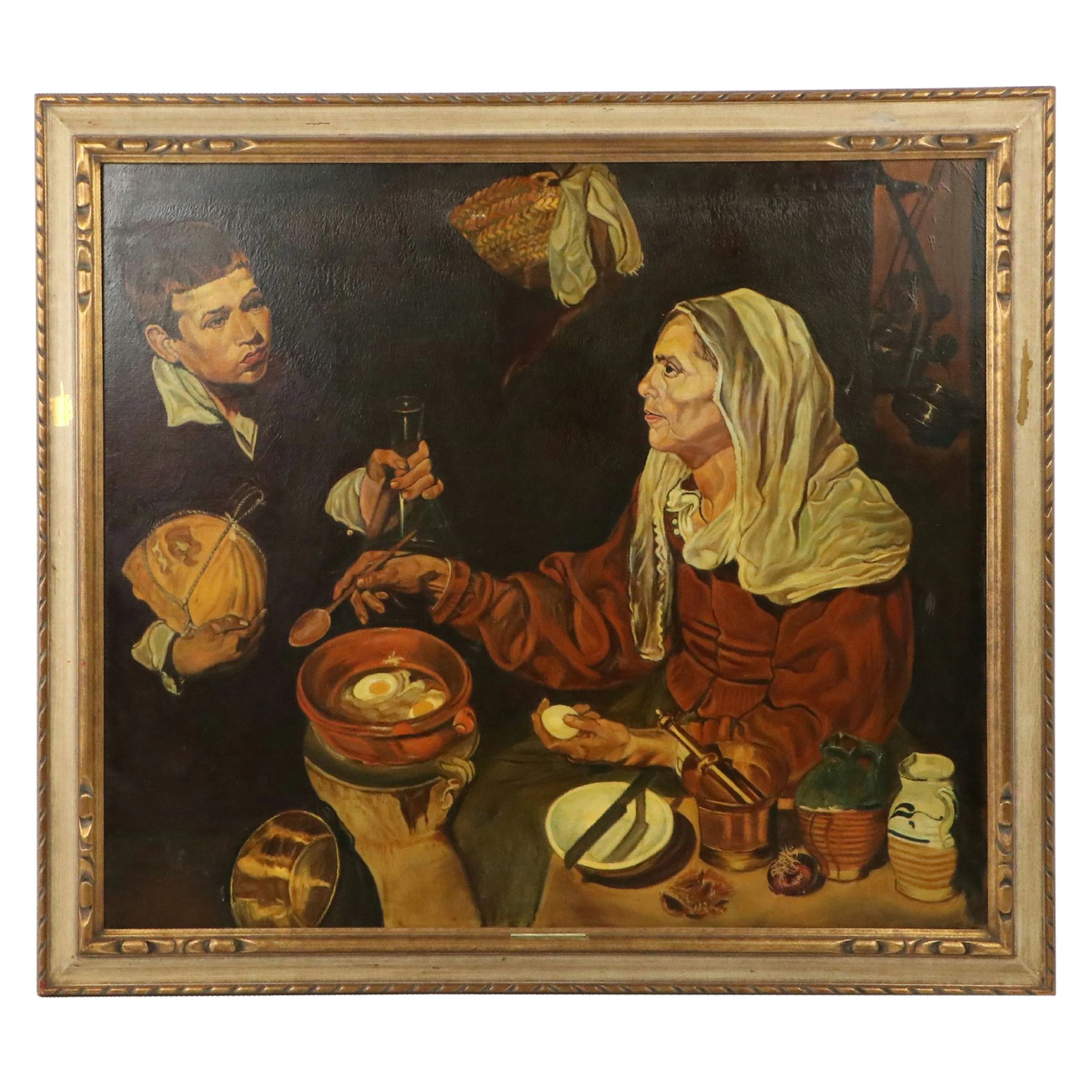 Oil Painting After Diego Velázquez "Old Woman Frying Eggs"