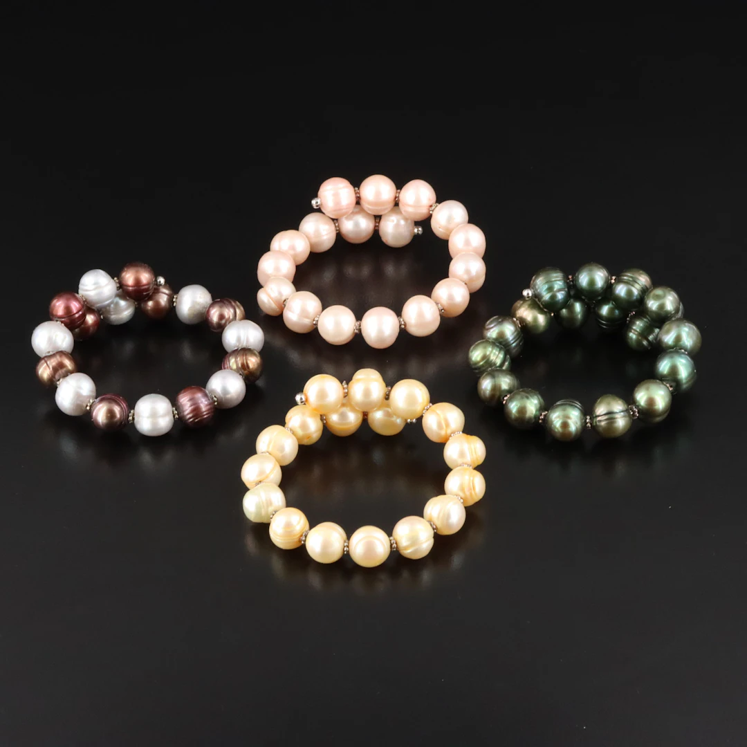 Sterling & Pearl Bead Bypass Bracelets