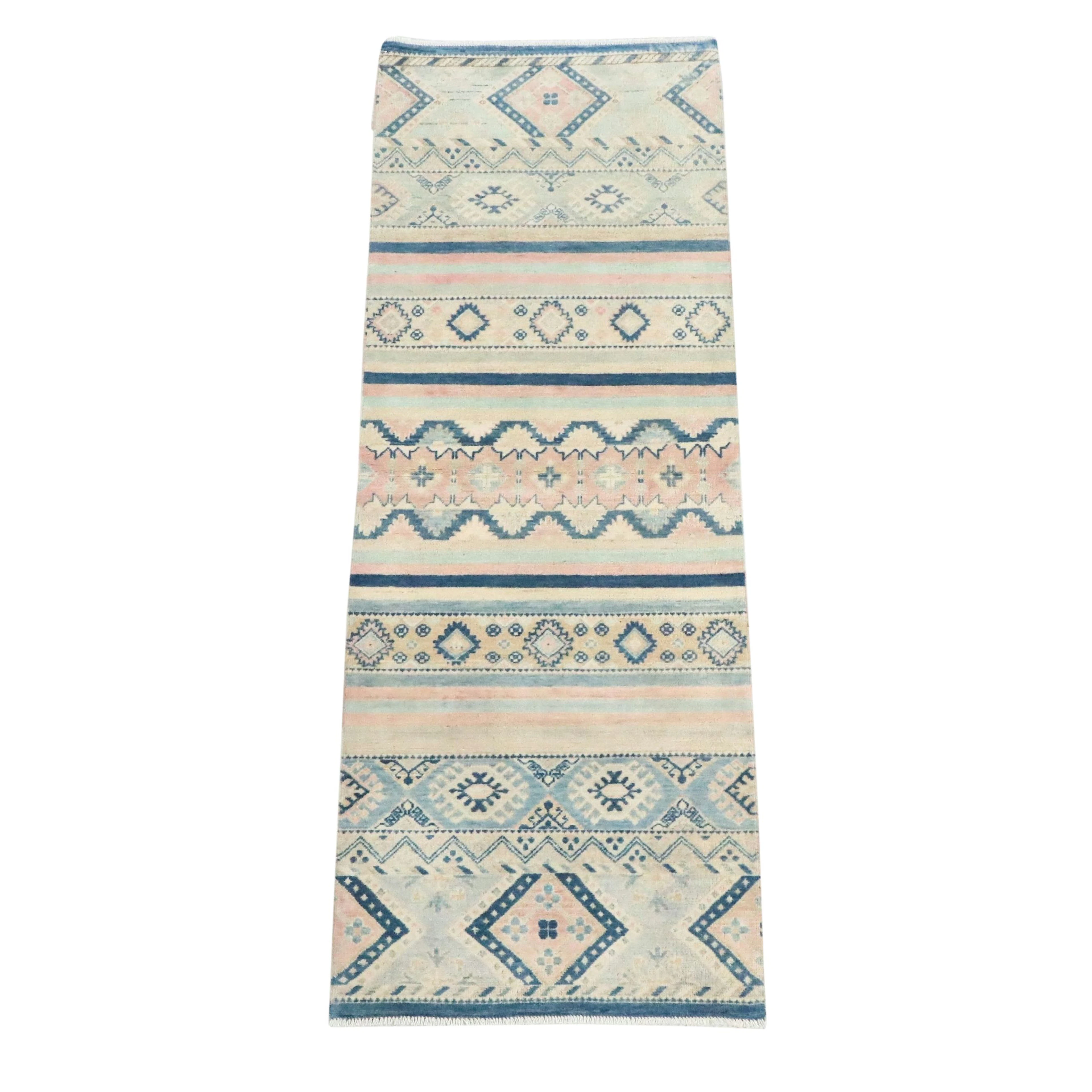 2'8 x 7'8 Hand-Knotted Afghan Kazak Carpet Runner