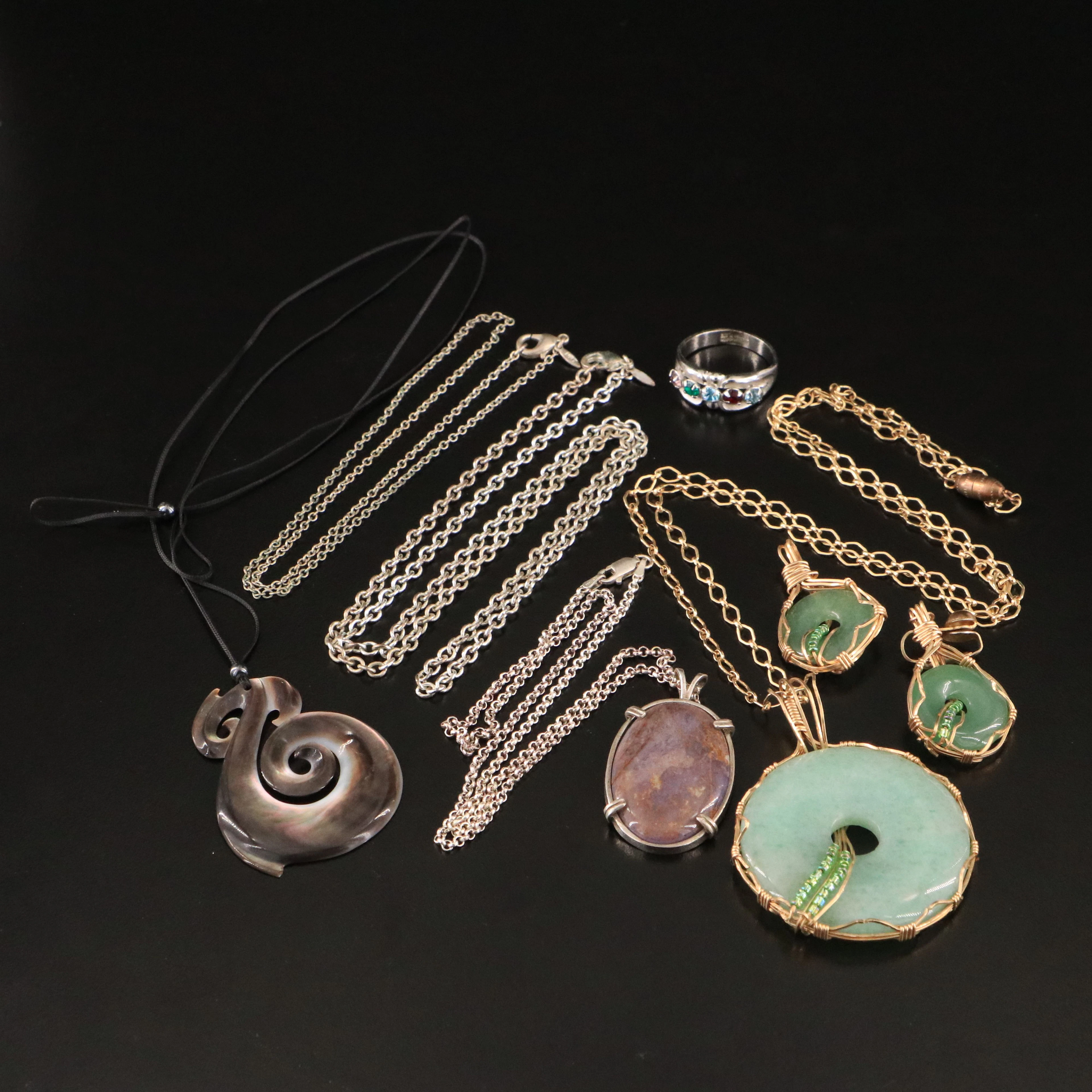 Sterling Necklace, Wire Wrap Jewelry & Carved Hei Mata