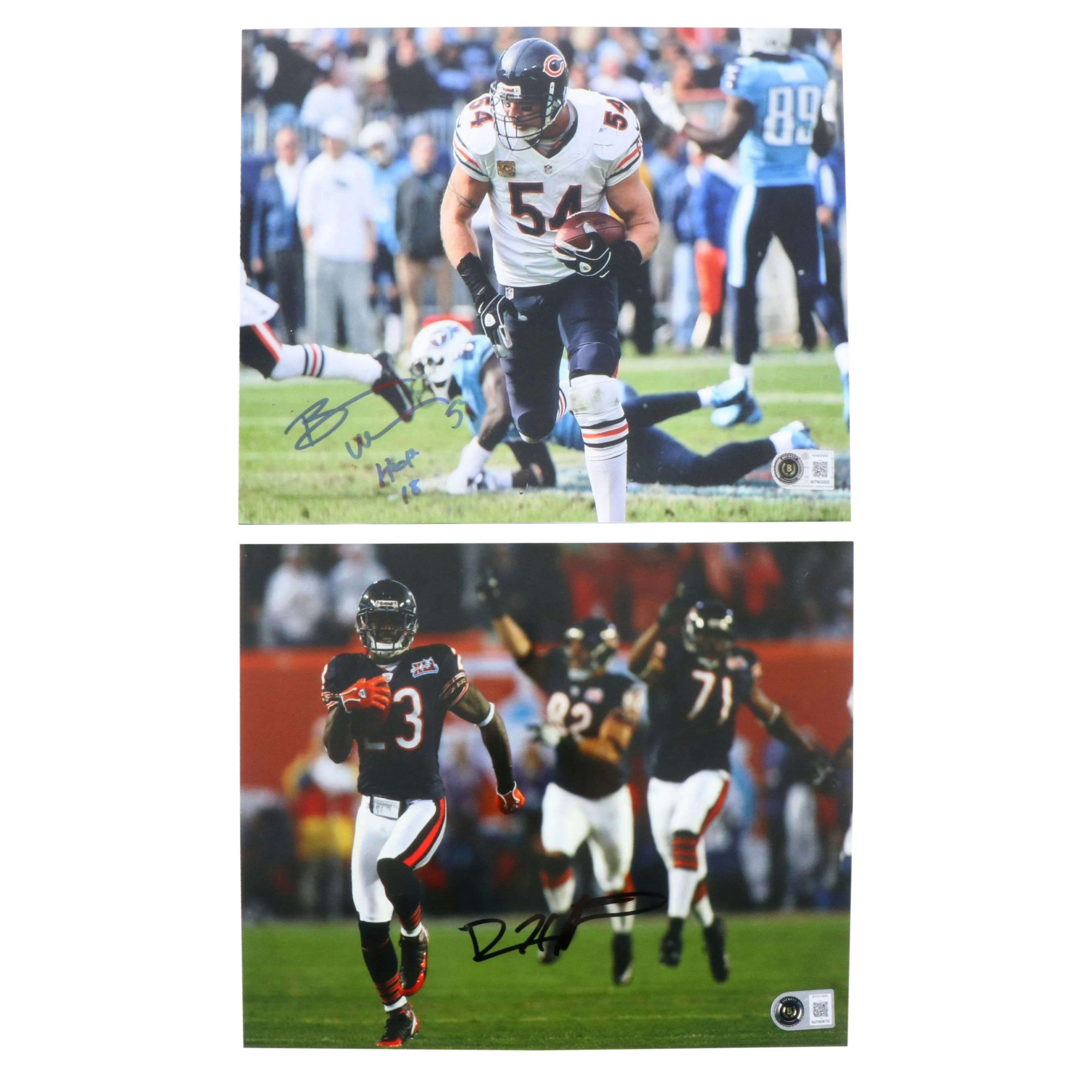 Brian Urlacher and Devin Hester Signed Chicago Bears Football Prints, Beckett