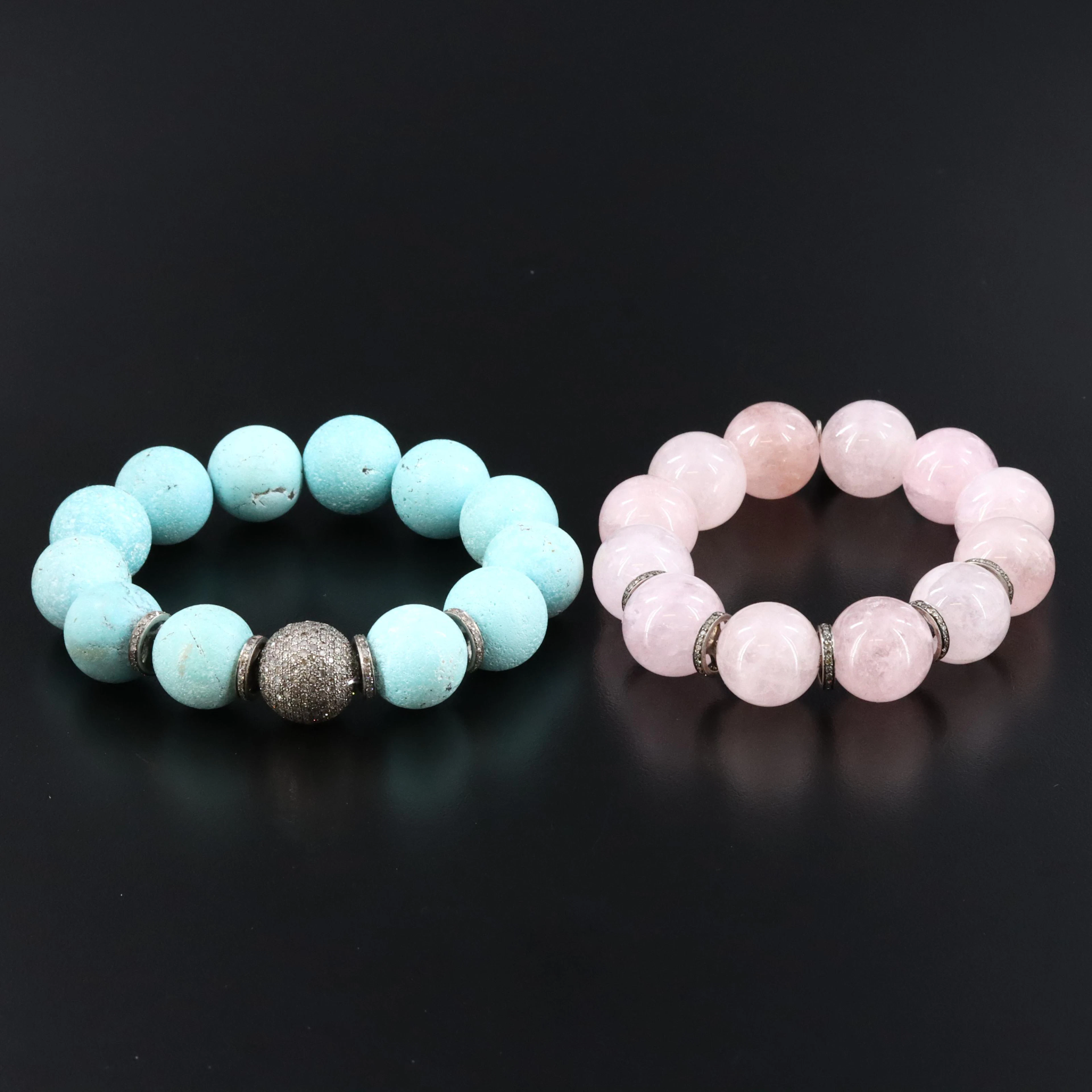 Sheryl Lowe Sterling Morganite, Turquoise and Diamond Bracelets