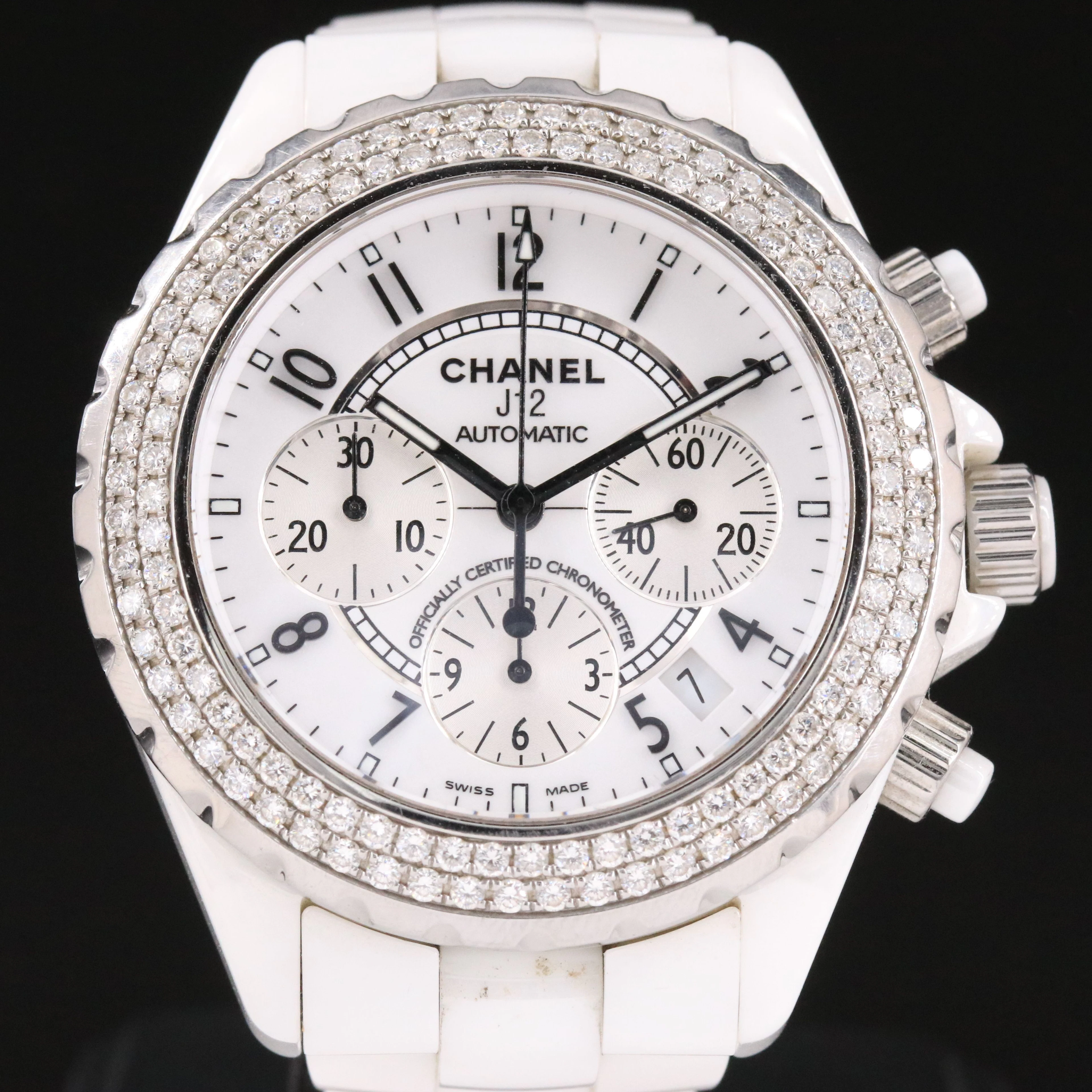 Chanel J12 Ceramic and Diamond Set Bezel Automatic Chronograph Watch