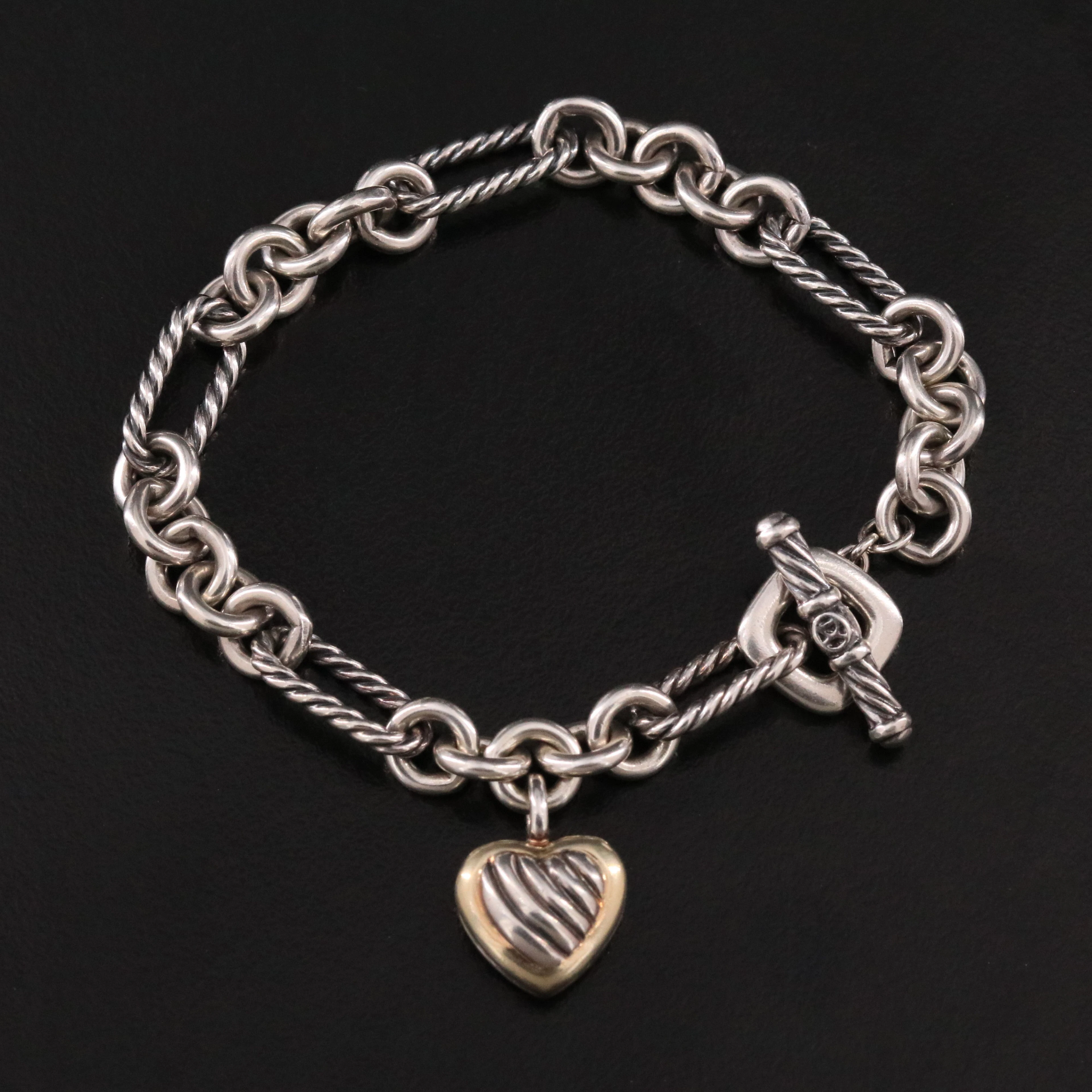 David Yurman Sterling Heart Charm Bracelet with 18K Accent