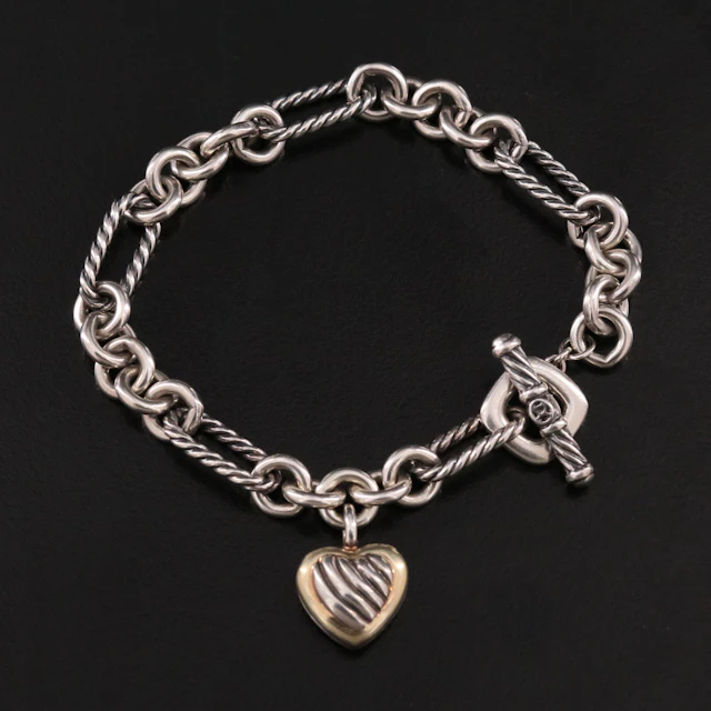 David Yurman Sterling Heart Charm Bracelet with 18K Accent
