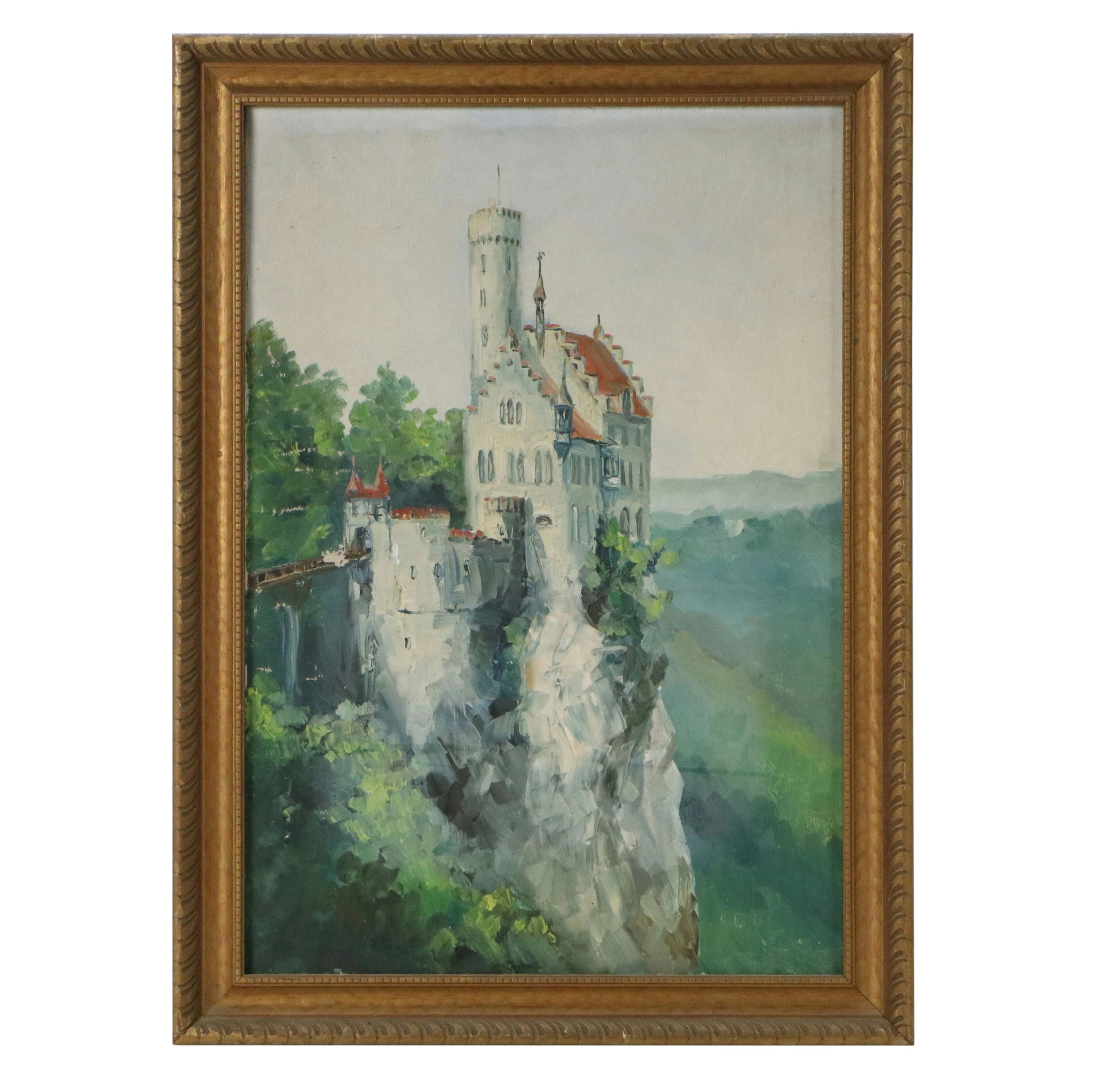 Impressionist Style Landscape Oil Painting of Lichtenstein Castle