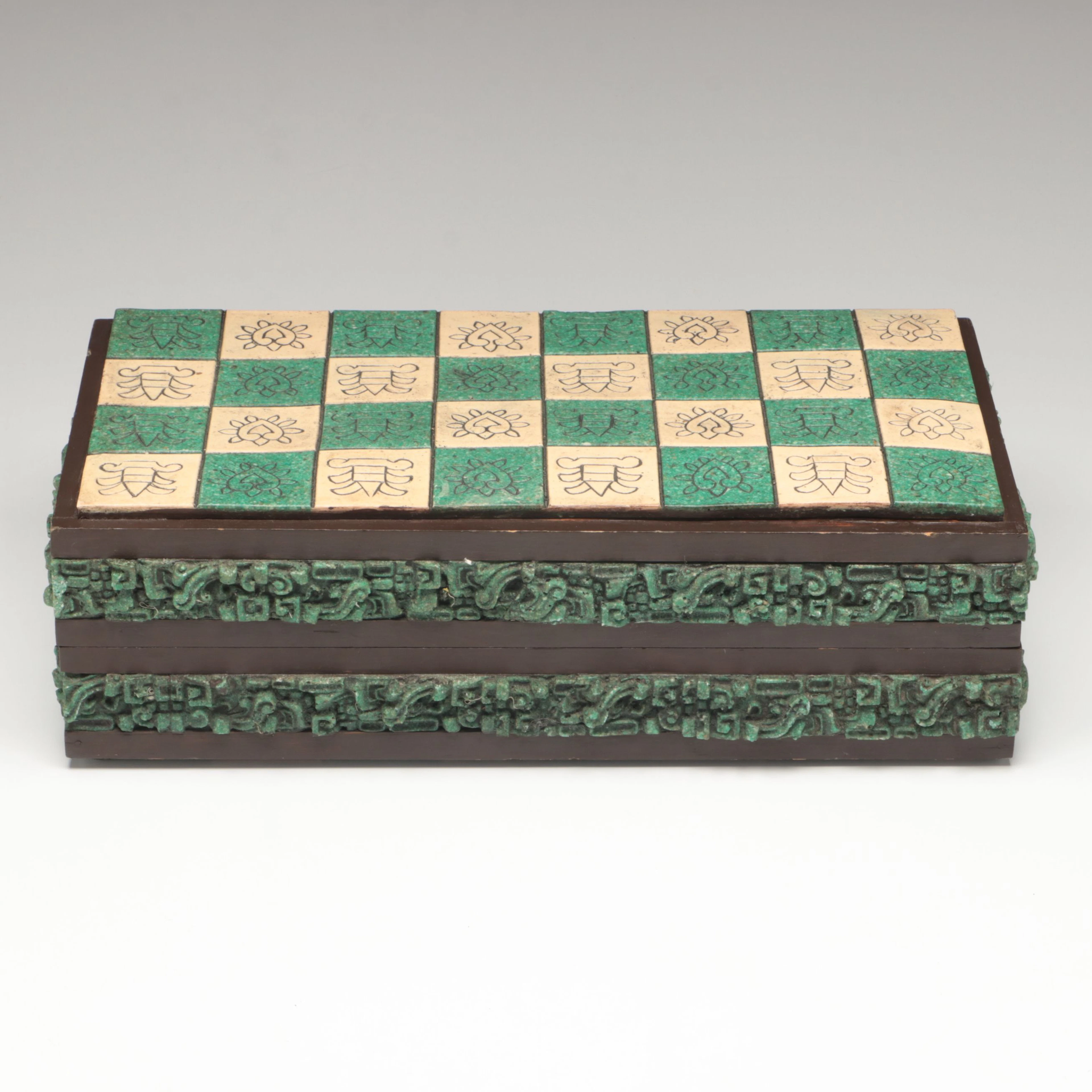 Aztec Themed Resin Travel Chess Set, Vintage