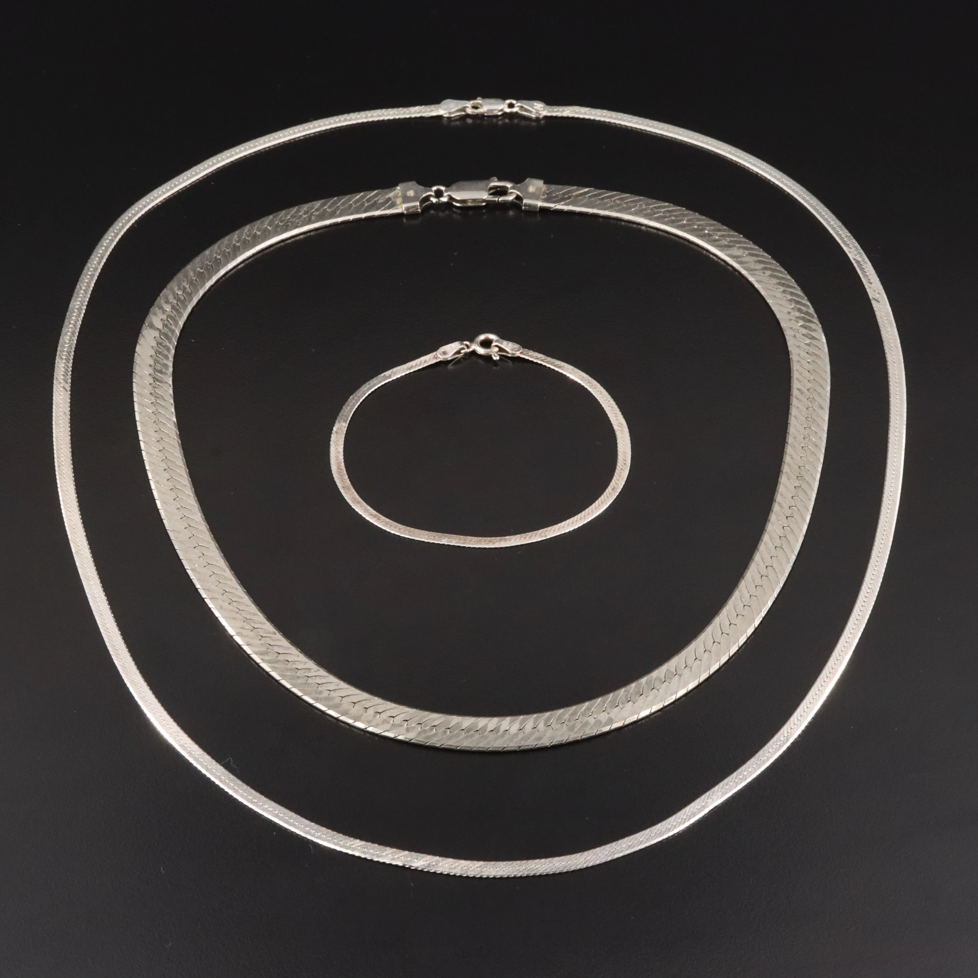 Sterling Herringbone Chain Necklaces and Bracelet