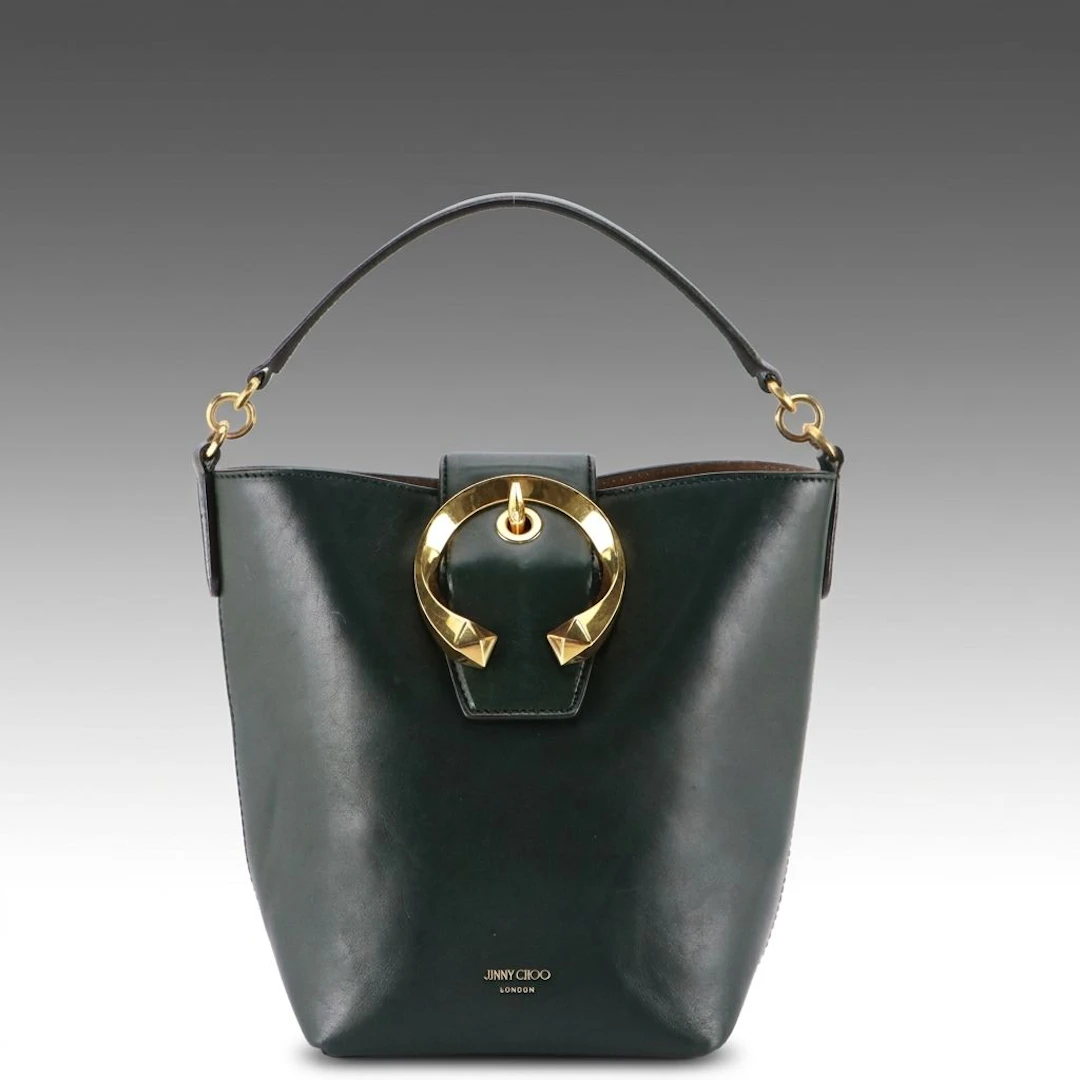 Jimmy Choo Madeline Two-Way Bucket Bag in Forest Green Leather
