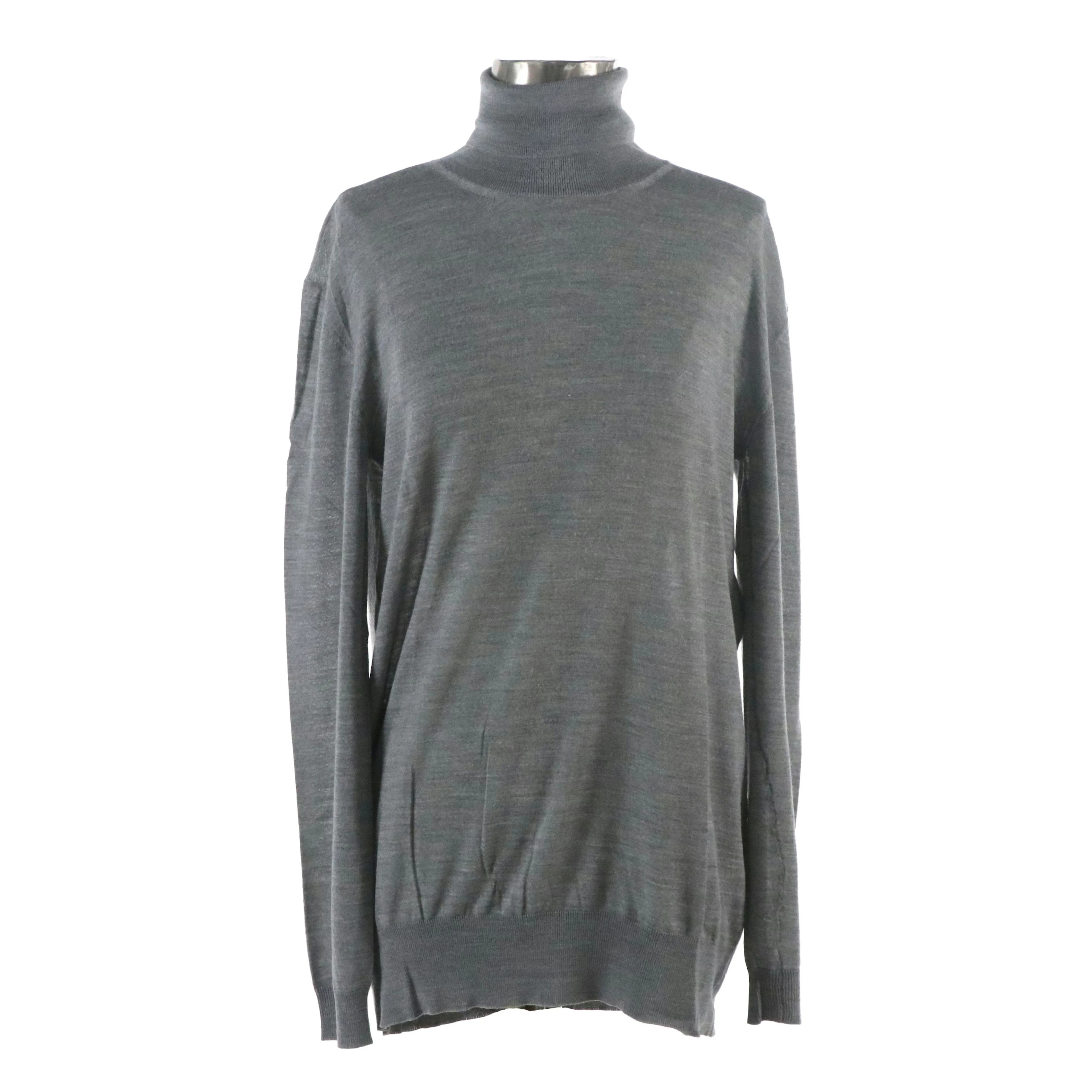 Stella McCartney Long Sleeve Turtleneck Top in Grey Virgin Wool